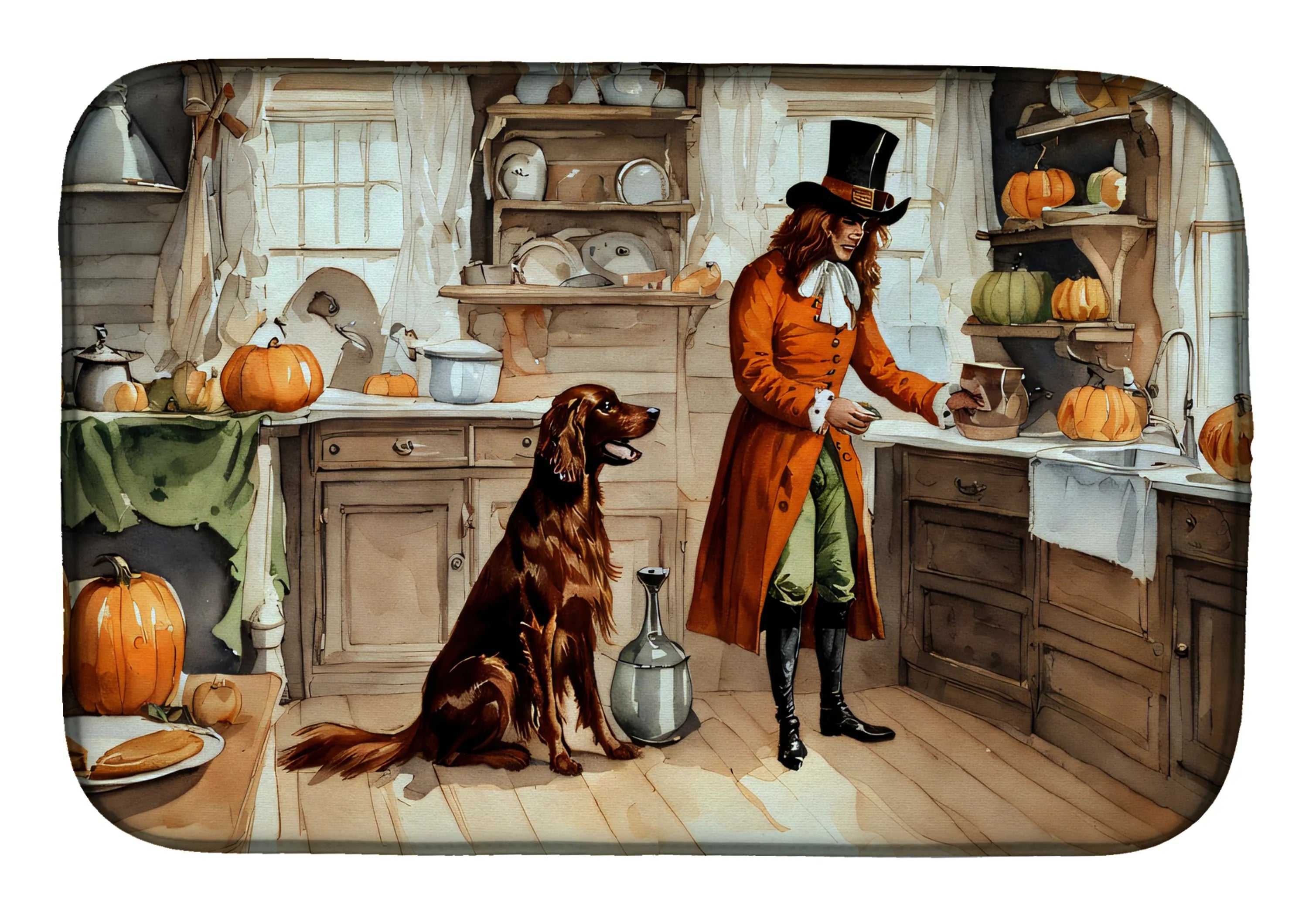 Fall Kitchen Pumpkin Pie Dish Drying Mat - Size: 14  X 21" | Pack Of: 1 | Collection name: Fall kitchen pumpkin pie