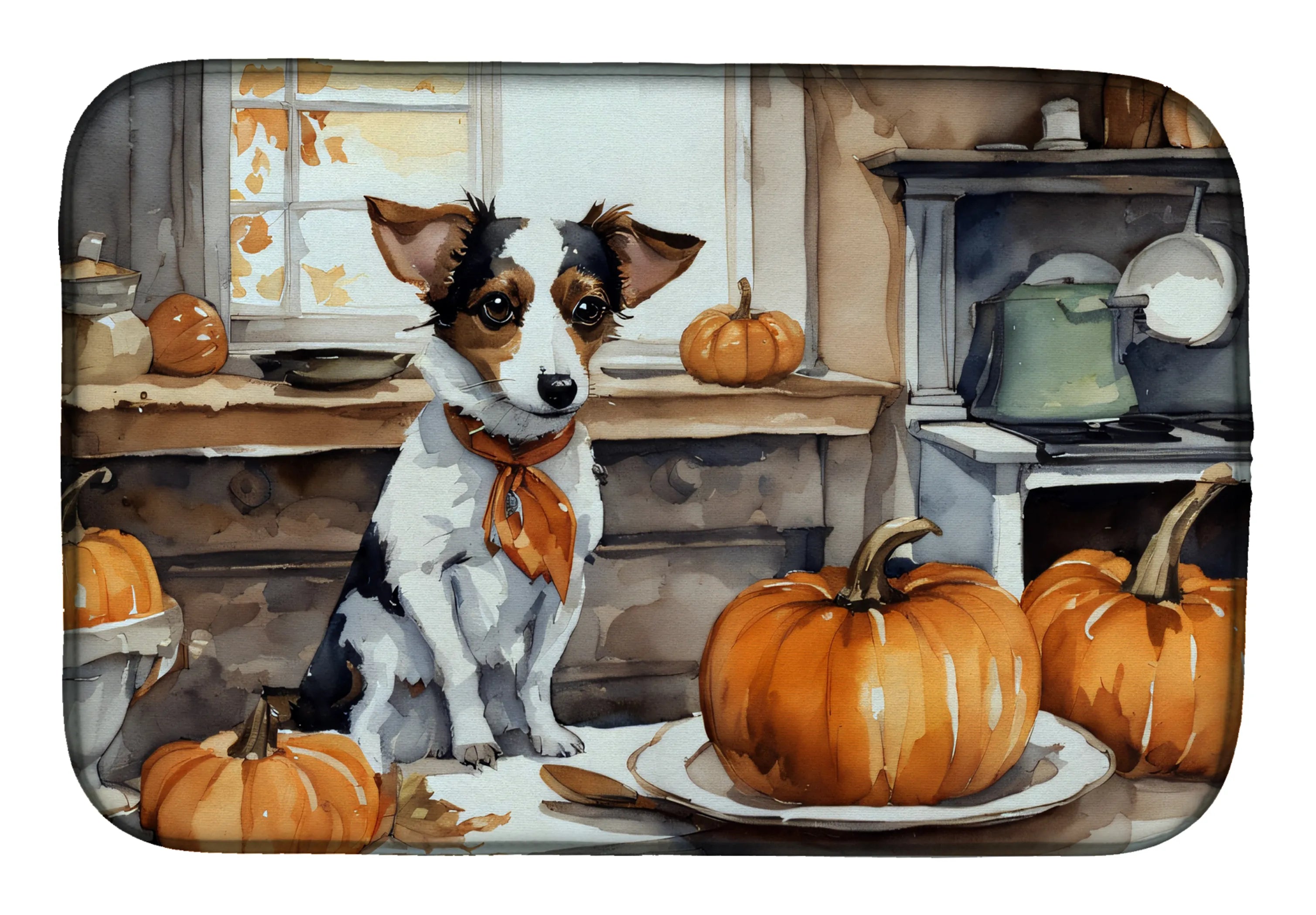 Fall Kitchen Pumpkin Pie Dish Drying Mat - Size: 14  X 21" | Pack Of: 1 | Collection name: Fall kitchen pumpkin pie