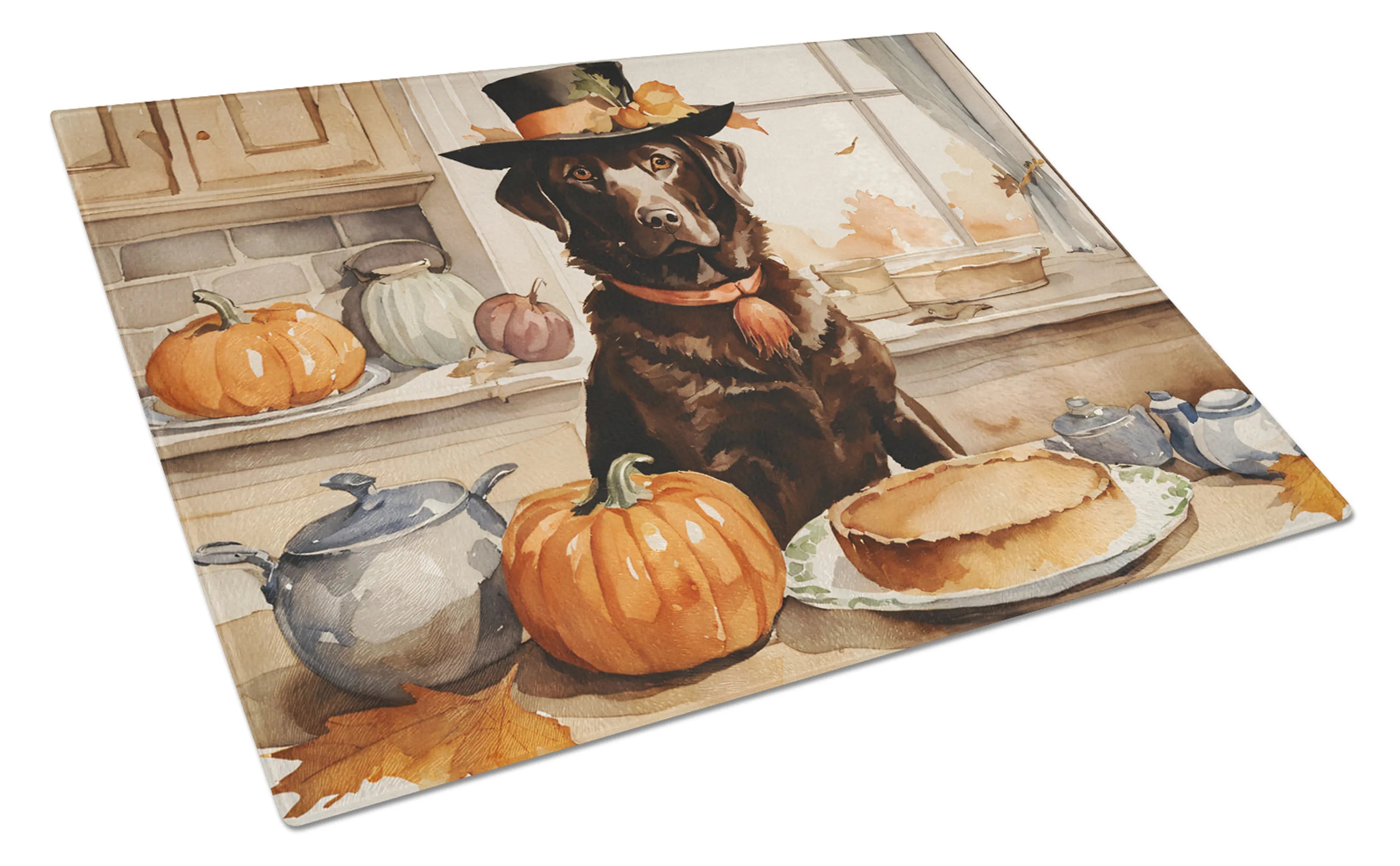 Fall Kitchen Pumpkin Pie Glass Cutting Board - Size: LARGE | Pack Of: 1 | Collection name: Fall kitchen pumpkin pie