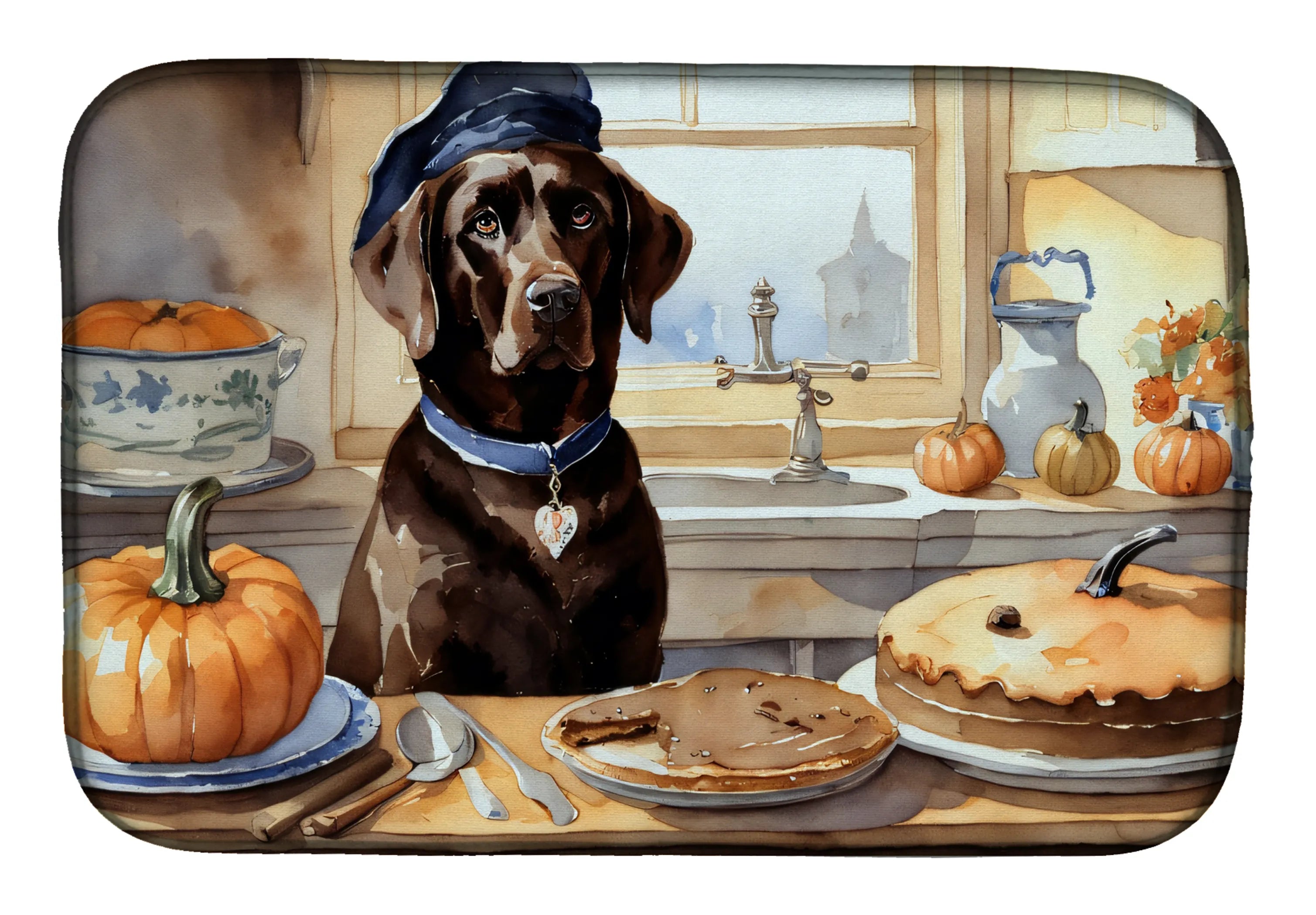 Fall Kitchen Pumpkin Pie Dish Drying Mat - Size: 14  X 21" | Pack Of: 1 | Collection name: Fall kitchen pumpkin pie