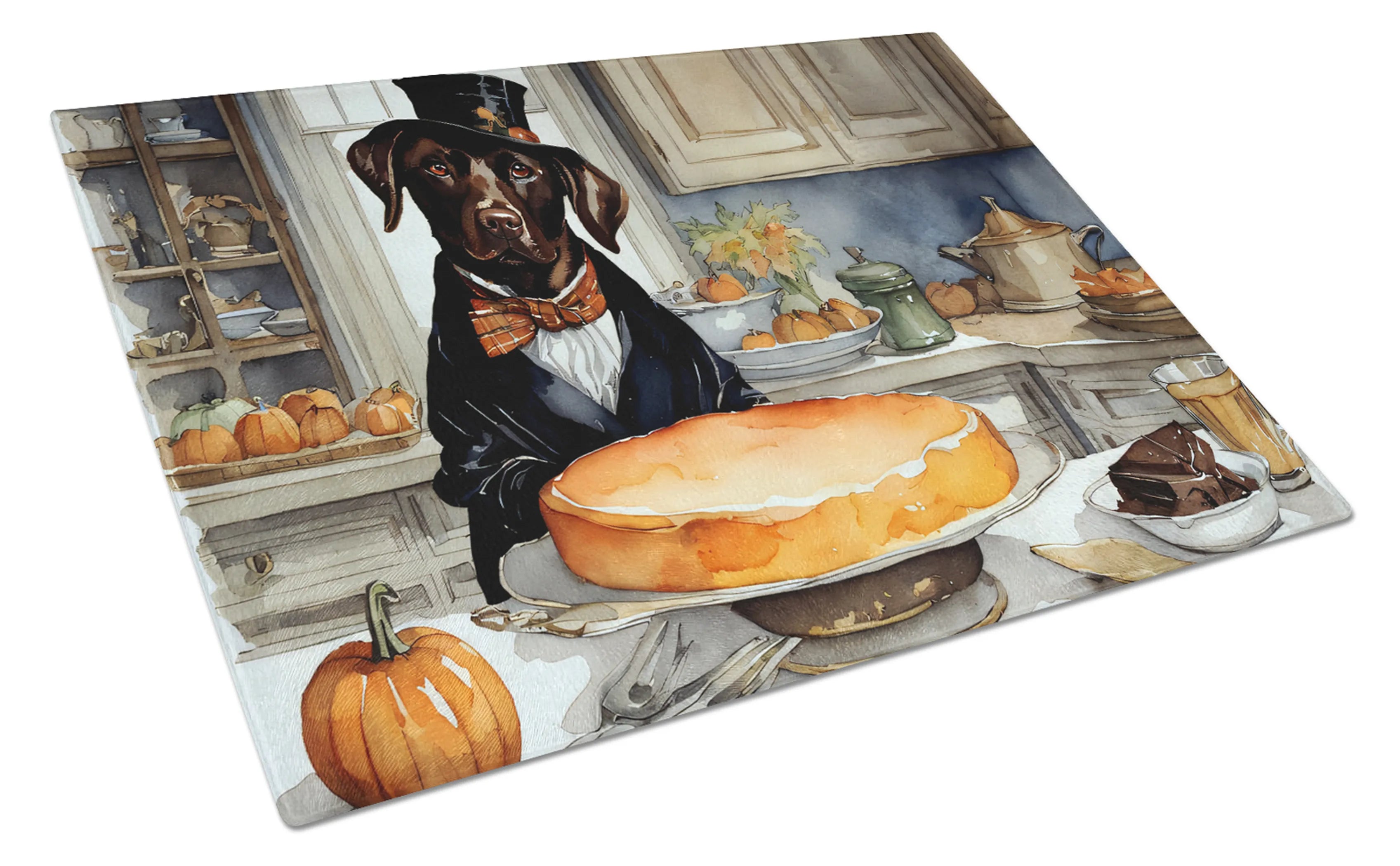 Fall Kitchen Pumpkin Pie Glass Cutting Board - Size: LARGE | Pack Of: 1 | Collection name: Fall kitchen pumpkin pie