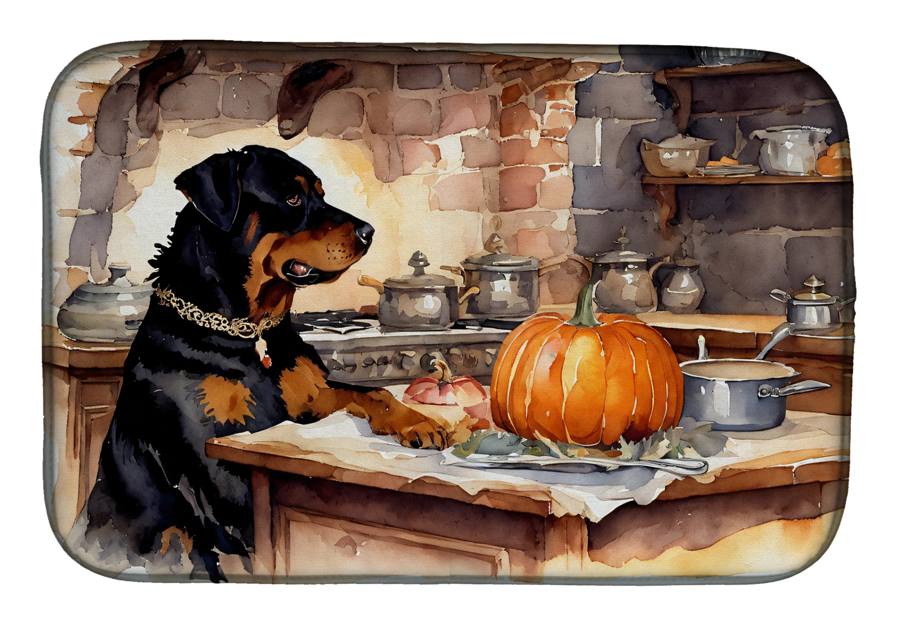 Fall Kitchen Pumpkin Pie Dish Drying Mat - Size: 14  X 21" | Pack Of: 1 | Collection name: Fall kitchen pumpkin pie