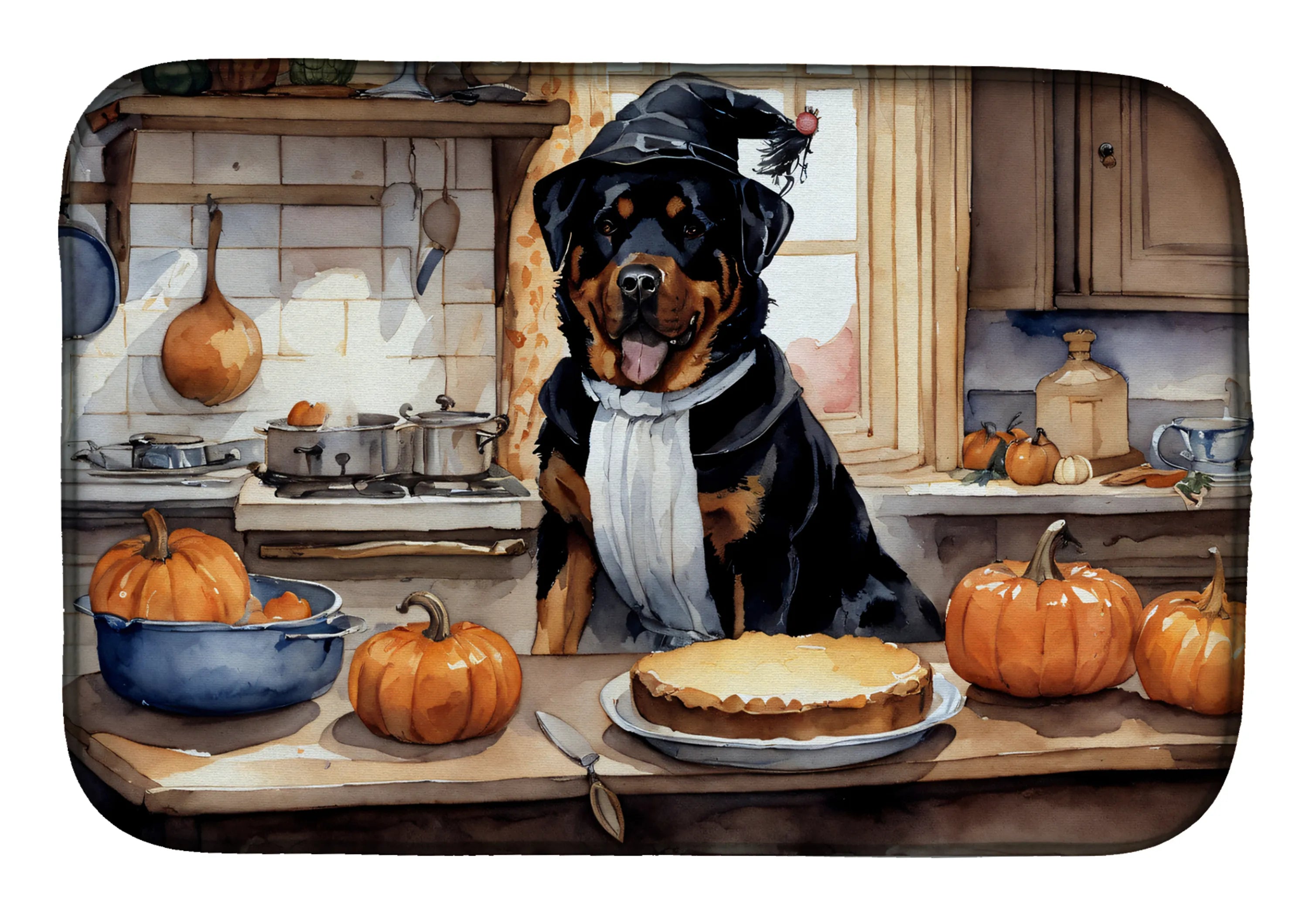 Fall Kitchen Pumpkin Pie Dish Drying Mat - Size: 14  X 21" | Pack Of: 1 | Collection name: Fall kitchen pumpkin pie