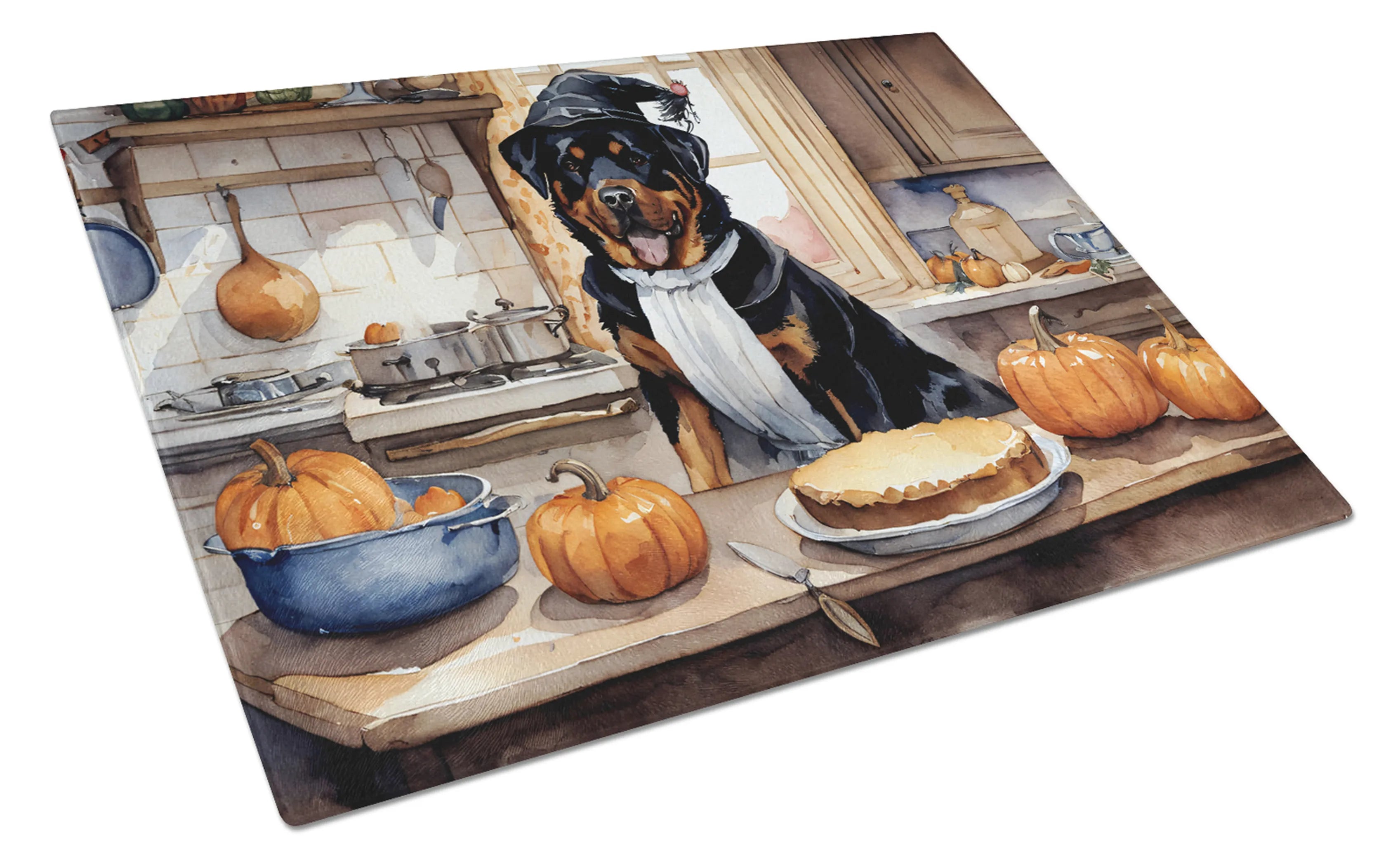 Fall Kitchen Pumpkin Pie Glass Cutting Board - Size: LARGE | Pack Of: 1 | Collection name: Fall kitchen pumpkin pie