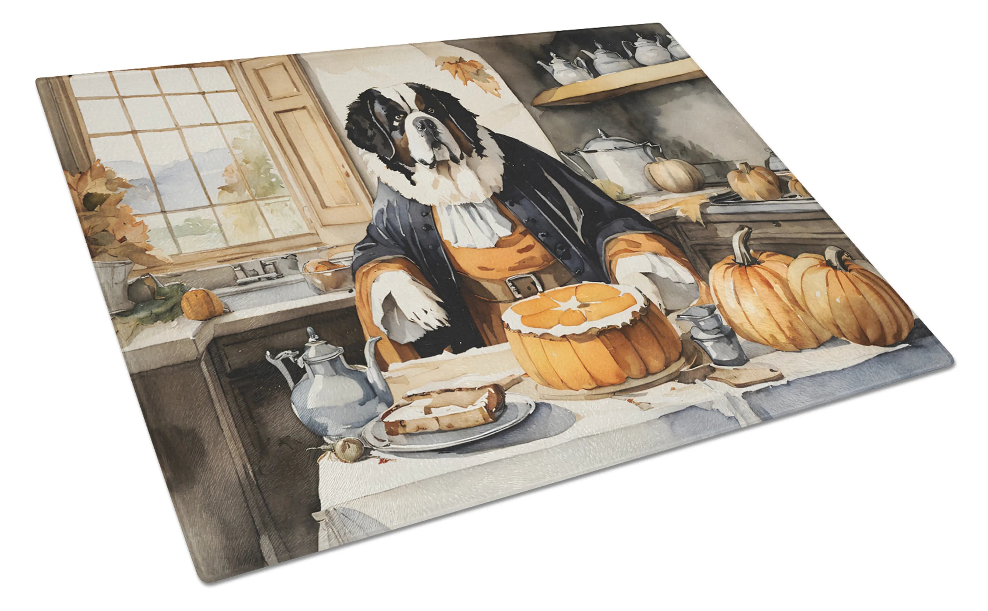 Fall Kitchen Pumpkin Pie Glass Cutting Board - Size: LARGE | Pack Of: 1 | Collection name: Fall kitchen pumpkin pie