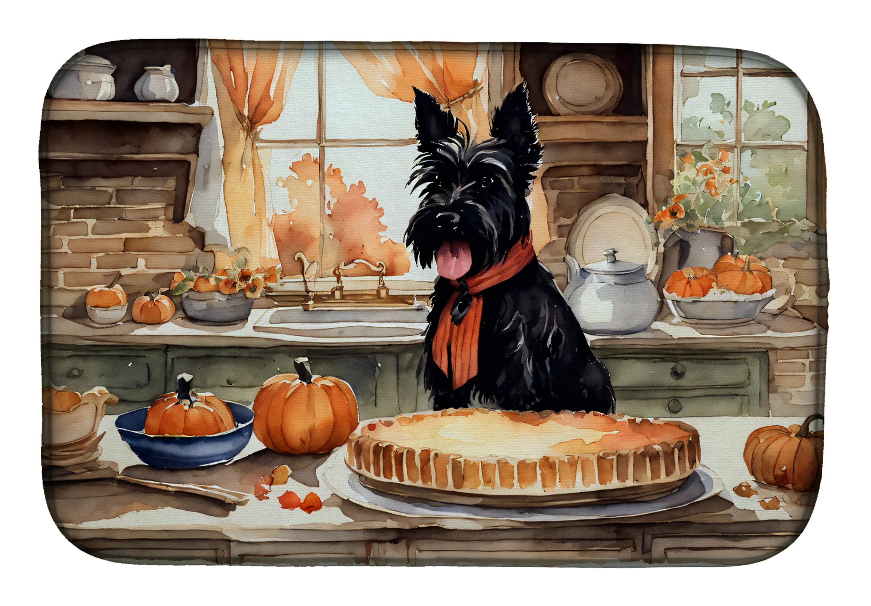 Fall Kitchen Pumpkin Pie Dish Drying Mat - Size: 14  X 21" | Pack Of: 1 | Collection name: Fall kitchen pumpkin pie