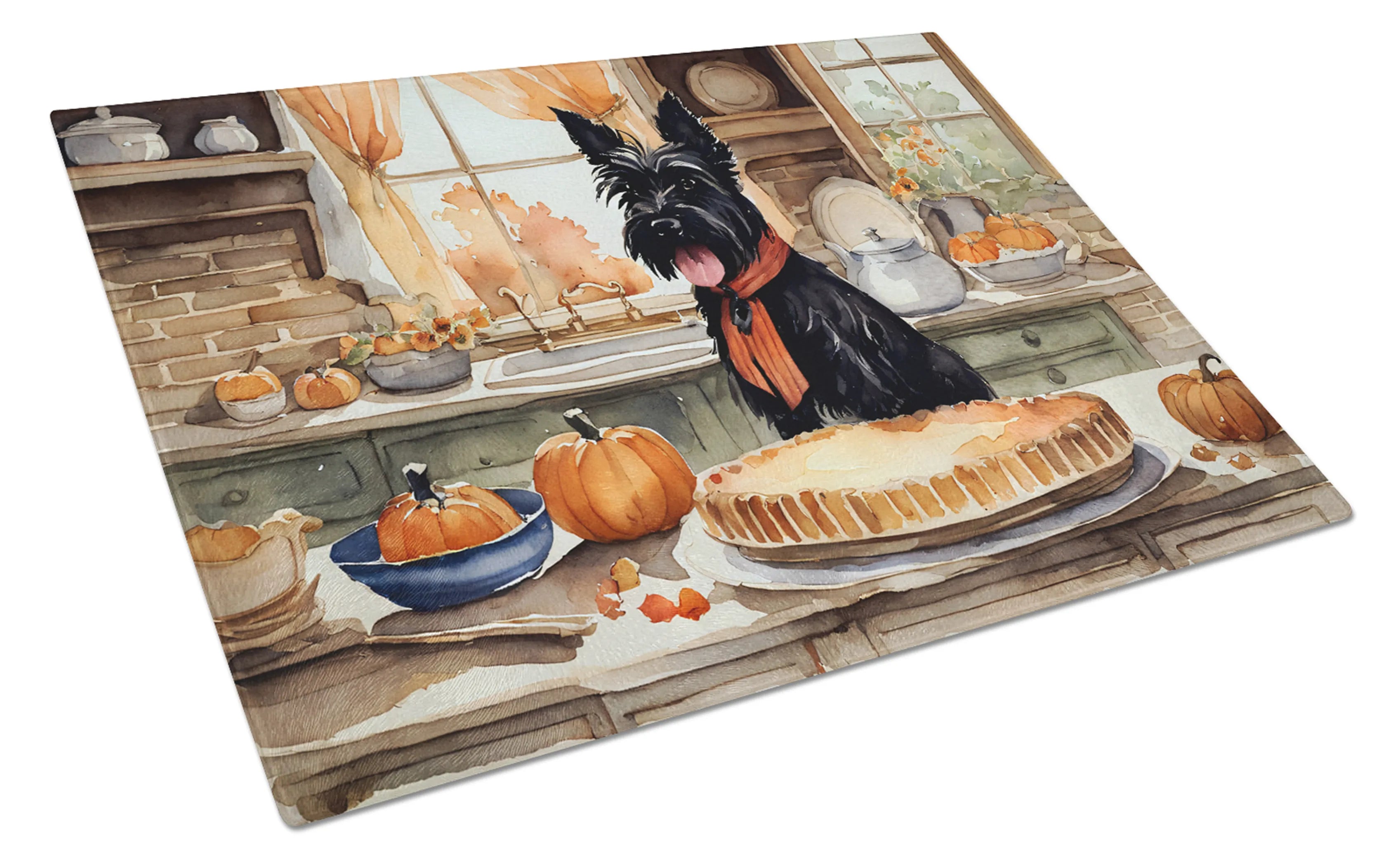 Fall Kitchen Pumpkin Pie Glass Cutting Board - Size: LARGE | Pack Of: 1 | Collection name: Fall kitchen pumpkin pie