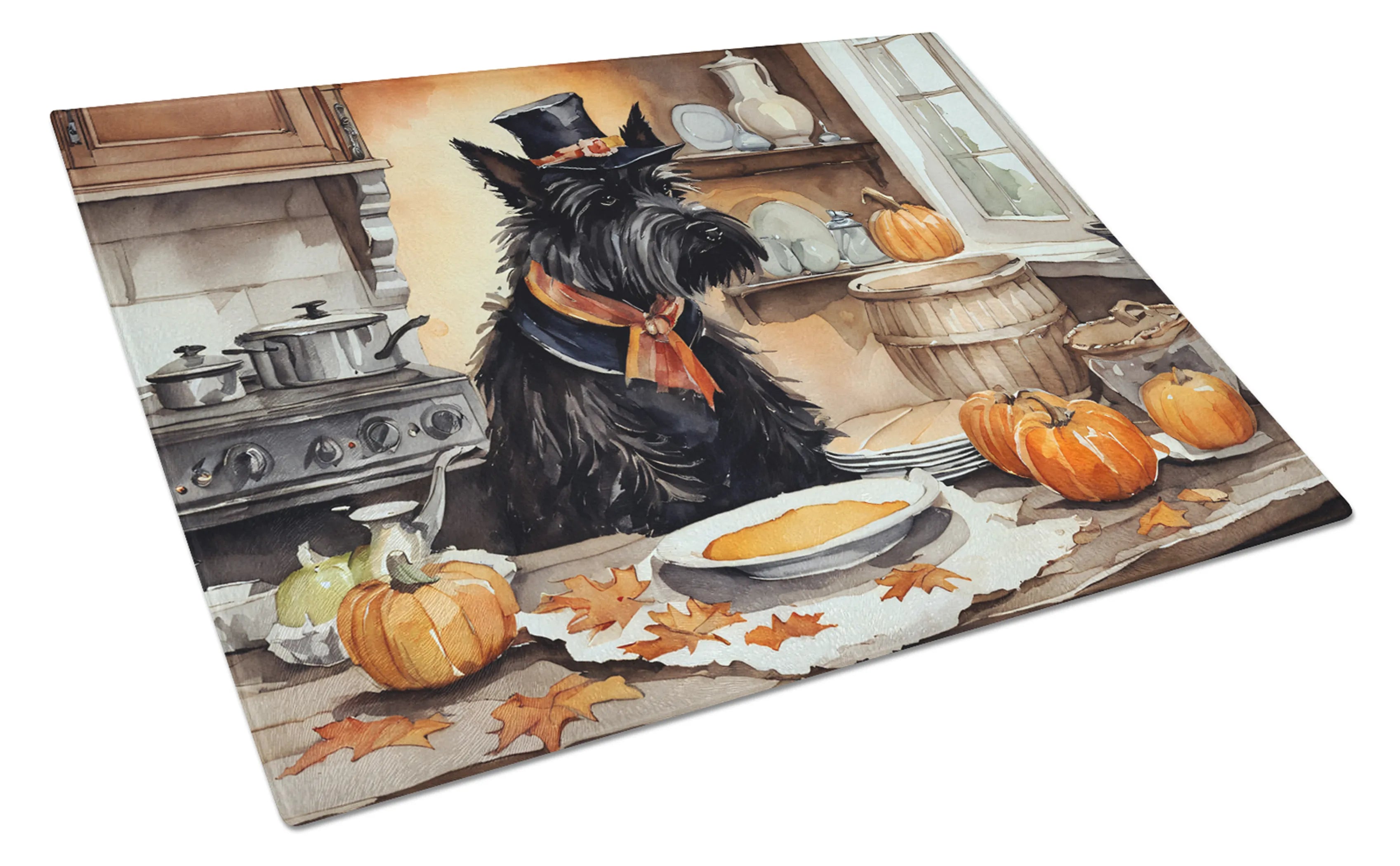 Fall Kitchen Pumpkin Pie Glass Cutting Board - Size: LARGE | Pack Of: 1 | Collection name: Fall kitchen pumpkin pie