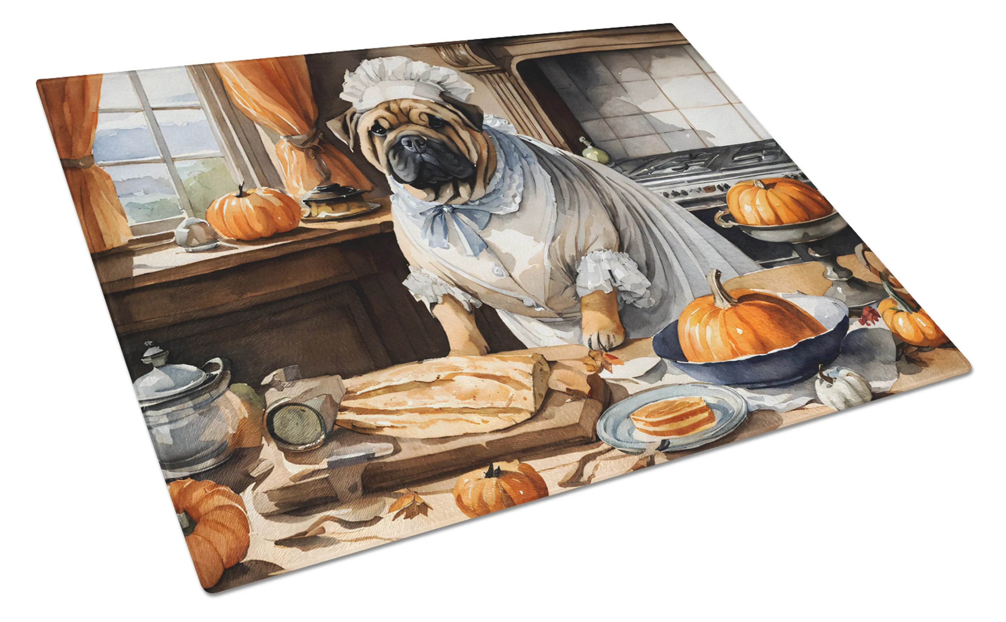 Fall Kitchen Pumpkin Pie Glass Cutting Board - Size: LARGE | Pack Of: 1 | Collection name: Fall kitchen pumpkin pie