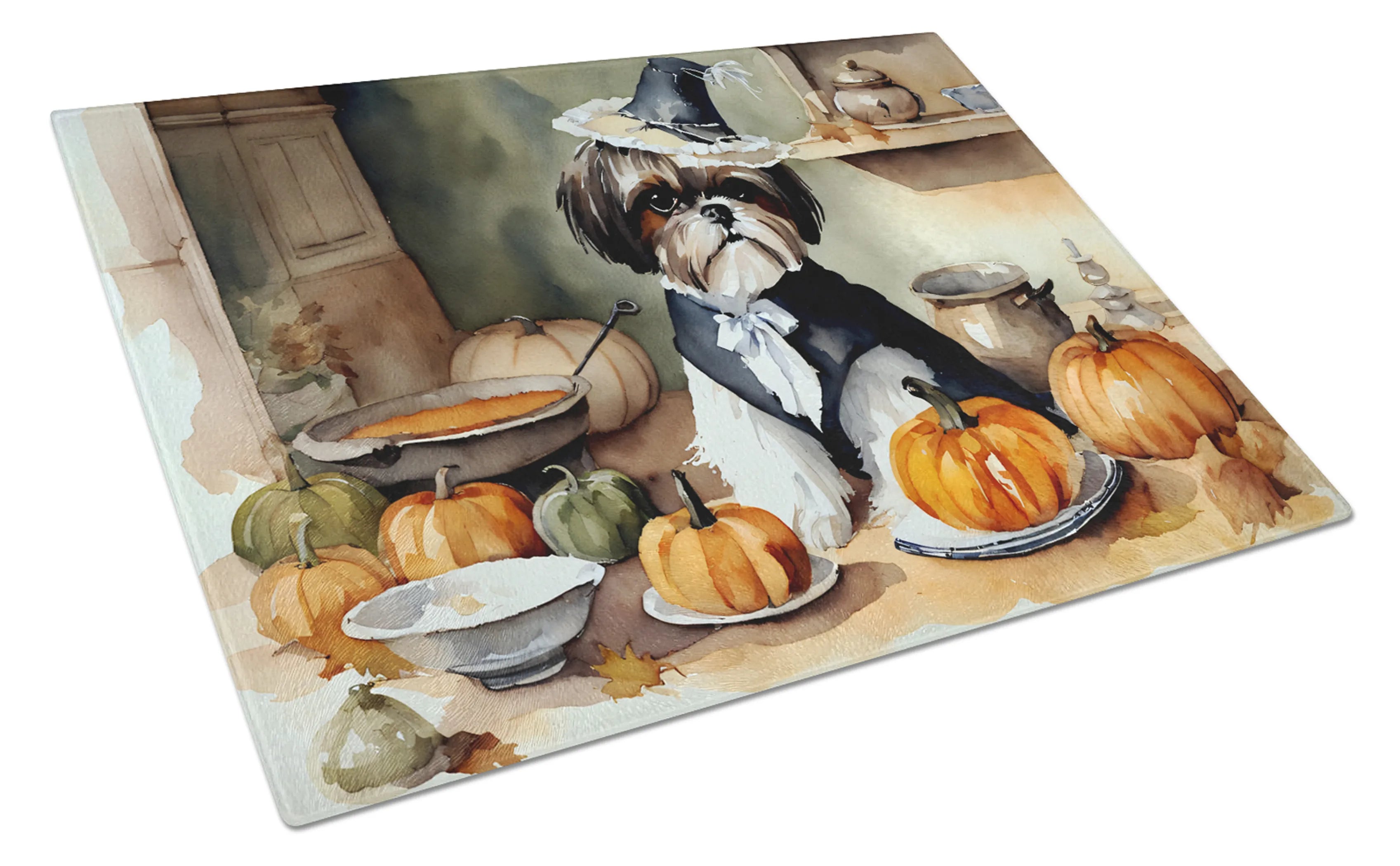 Fall Kitchen Pumpkin Pie Glass Cutting Board - Size: LARGE | Pack Of: 1 | Collection name: Fall kitchen pumpkin pie
