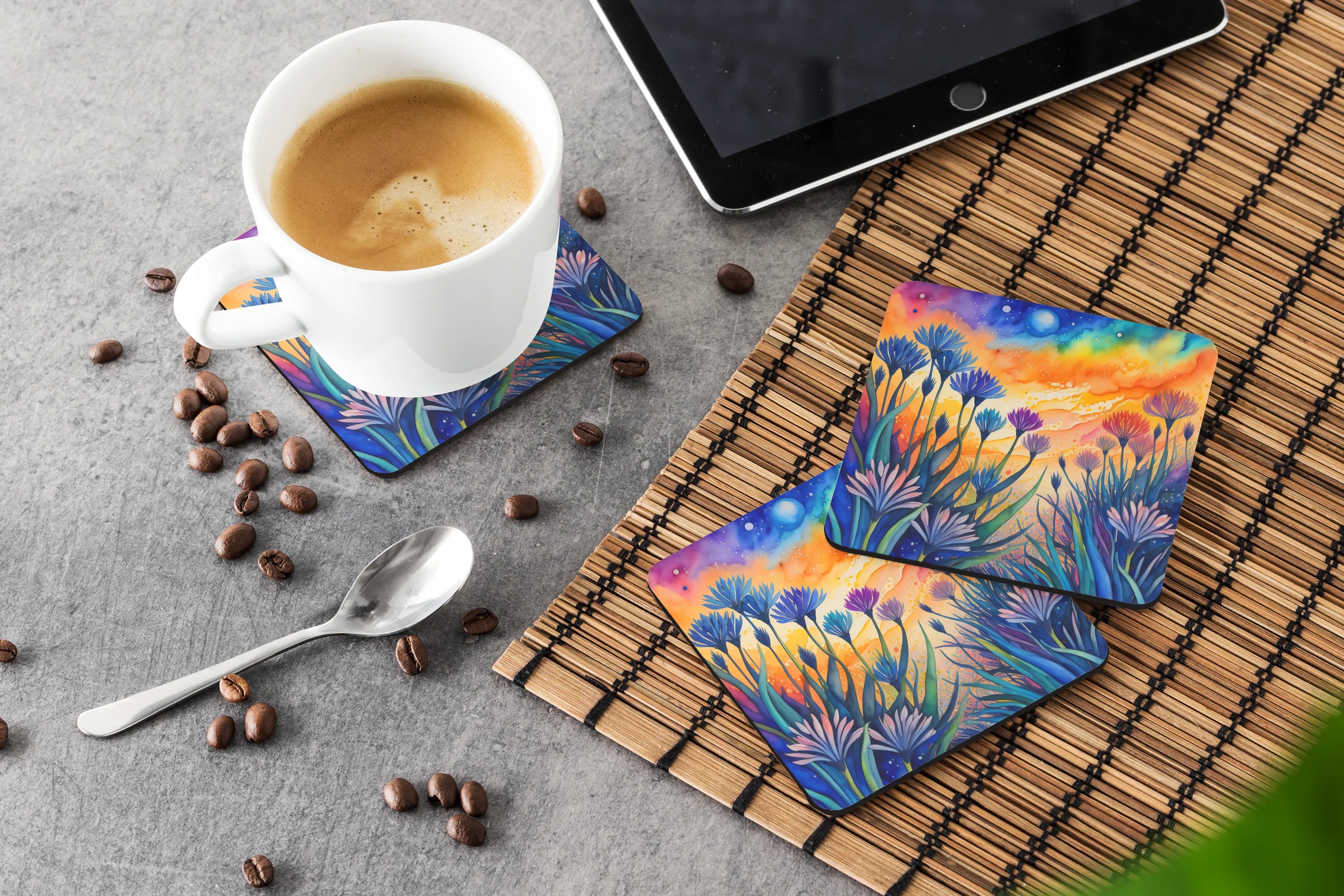 Colorful Flowers Foam Coasters - Size: 3.5 | Pack Of: 1 | Collection name: Colorful flowers
