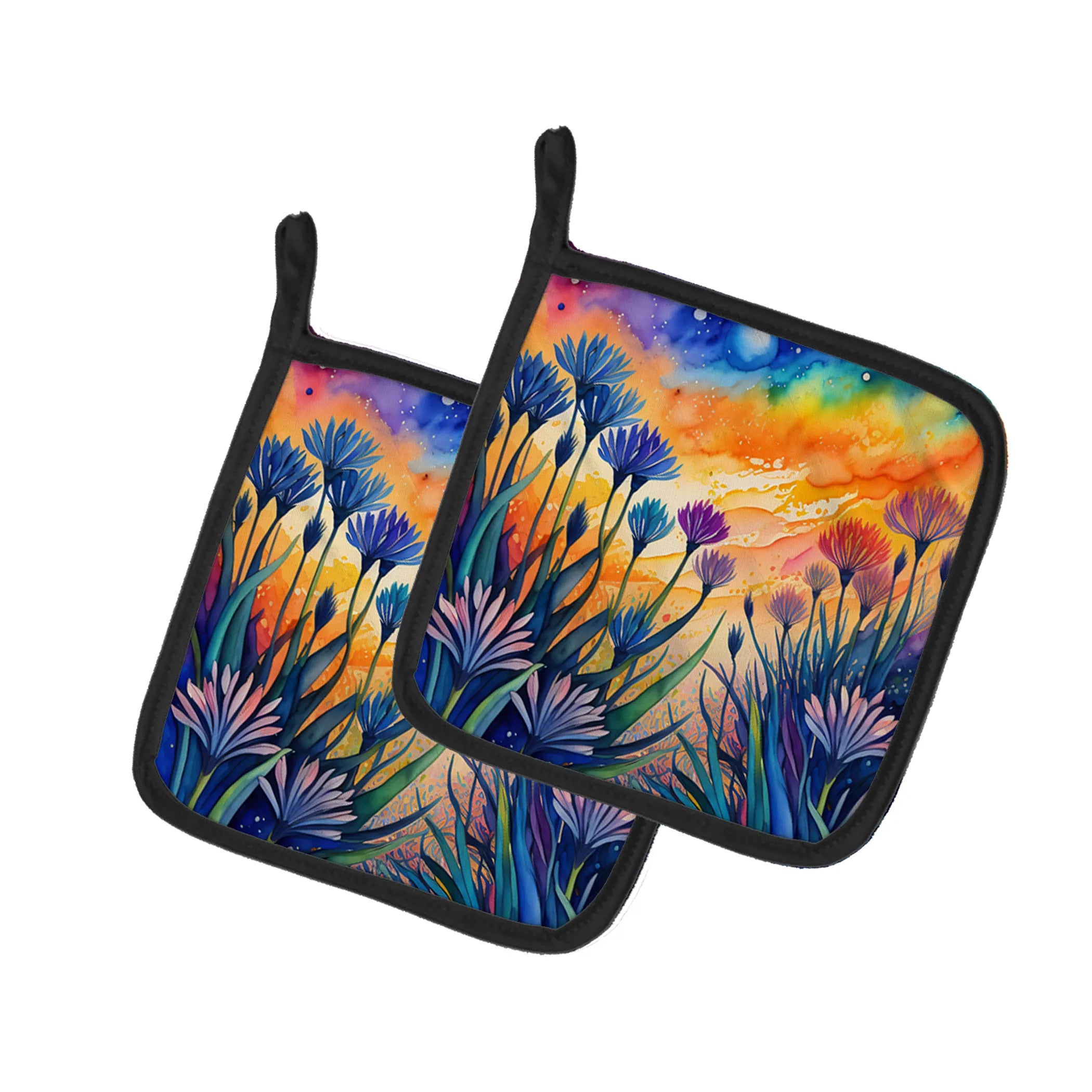 Colorful Flowers Pair of Pot Holders - Size: 7.5HX7.5W | Pack Of: 1 | Collection name: Colorful flowers