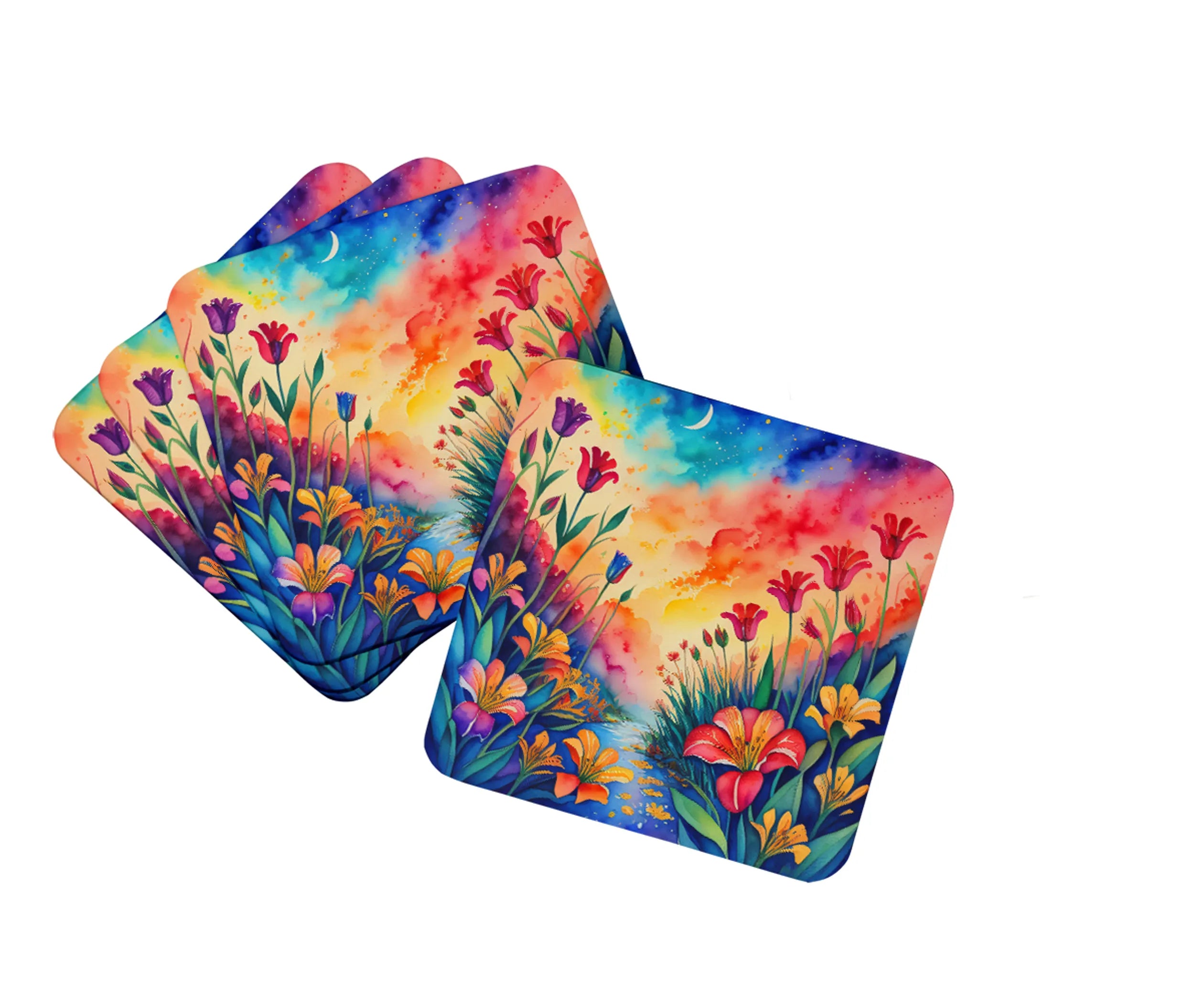 Colorful Flowers Foam Coasters - Size: 3.5 | Pack Of: 1 | Collection name: Colorful flowers