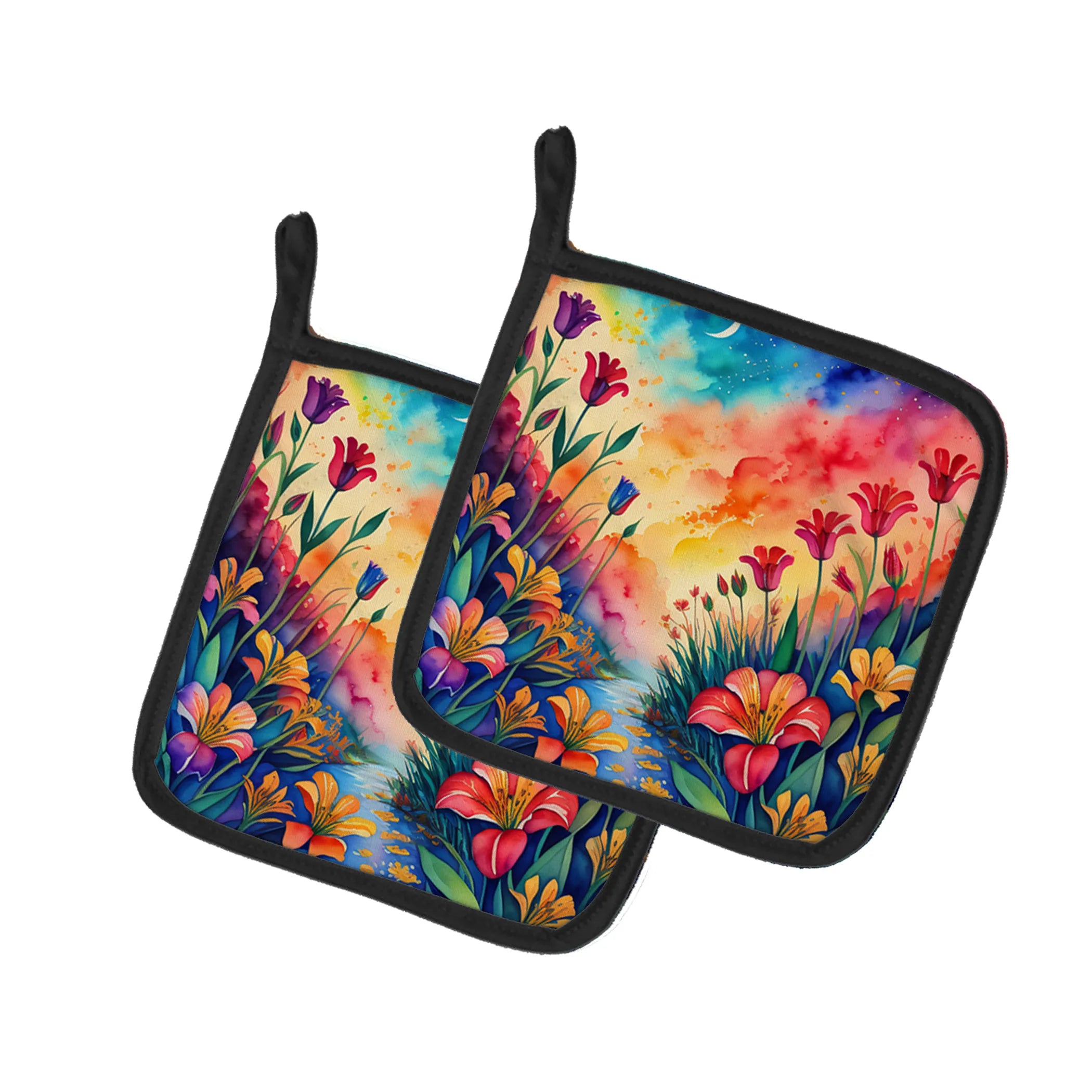 Colorful Flowers Pair of Pot Holders - Size: 7.5HX7.5W | Pack Of: 1 | Collection name: Colorful flowers