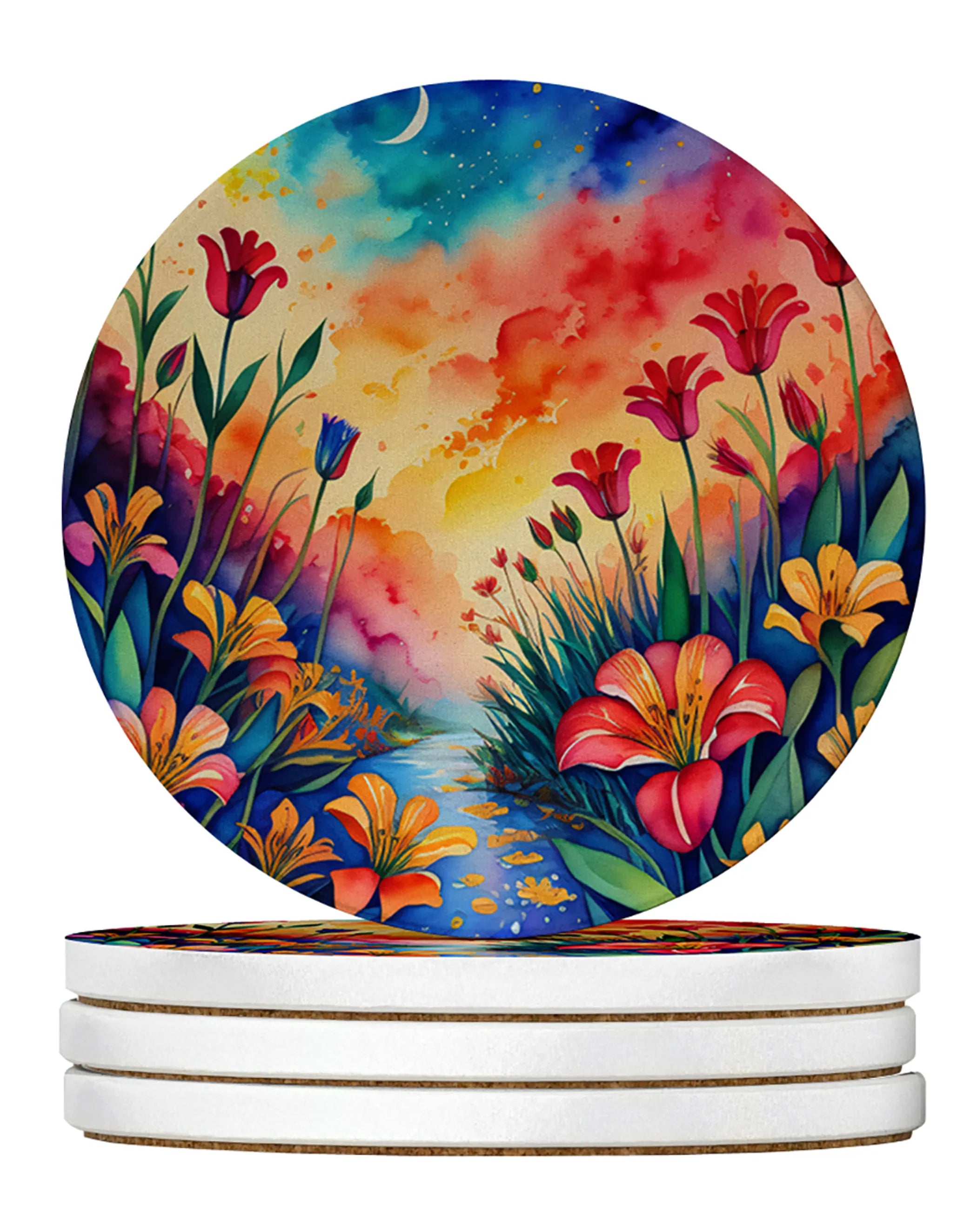 Colorful Flowers Large Sandstone Coasters Pack of 4