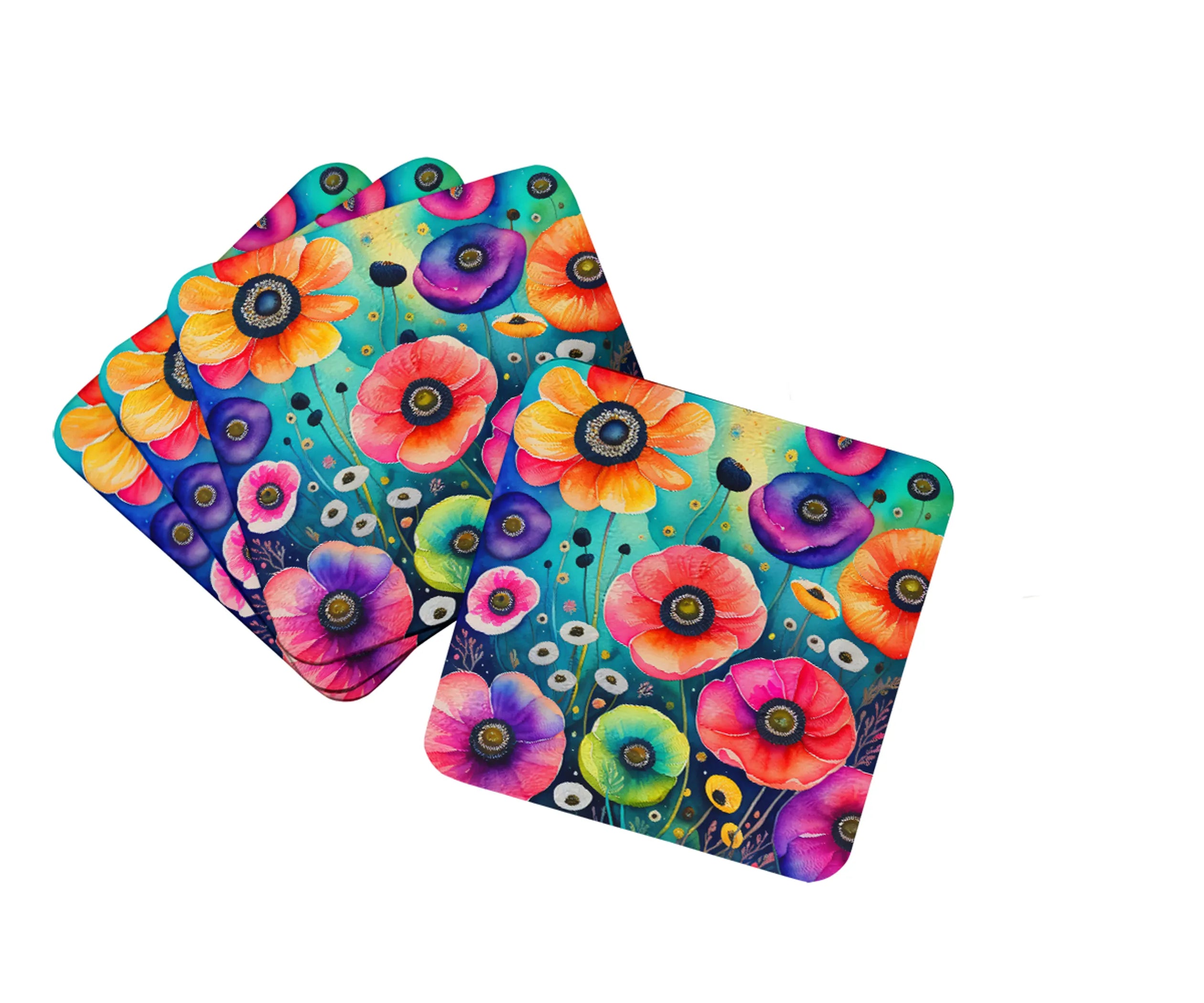 Colorful Flowers Foam Coasters - Size: 3.5 | Pack Of: 1 | Collection name: Colorful flowers