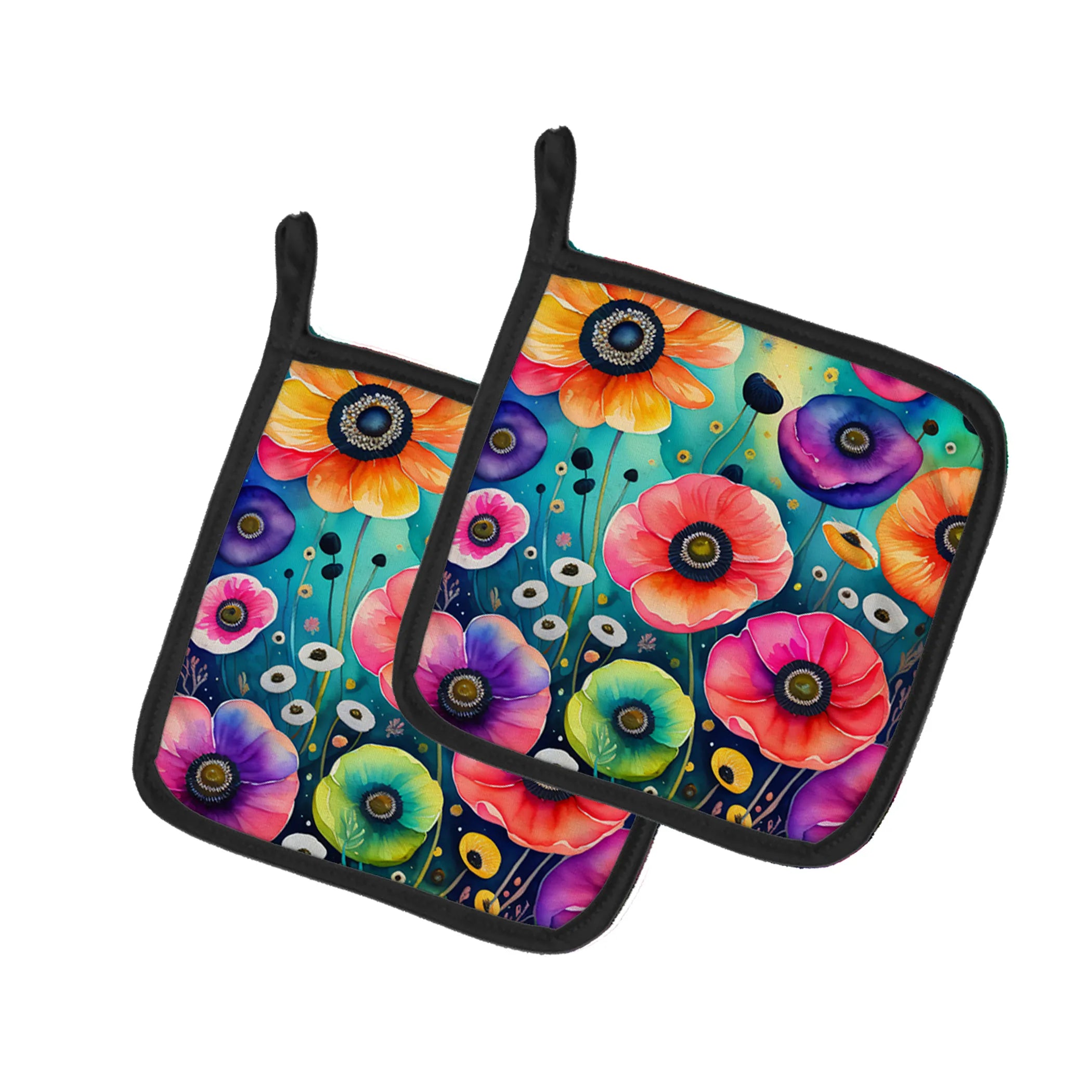 Colorful Flowers Pair of Pot Holders - Size: 7.5HX7.5W | Pack Of: 1 | Collection name: Colorful flowers