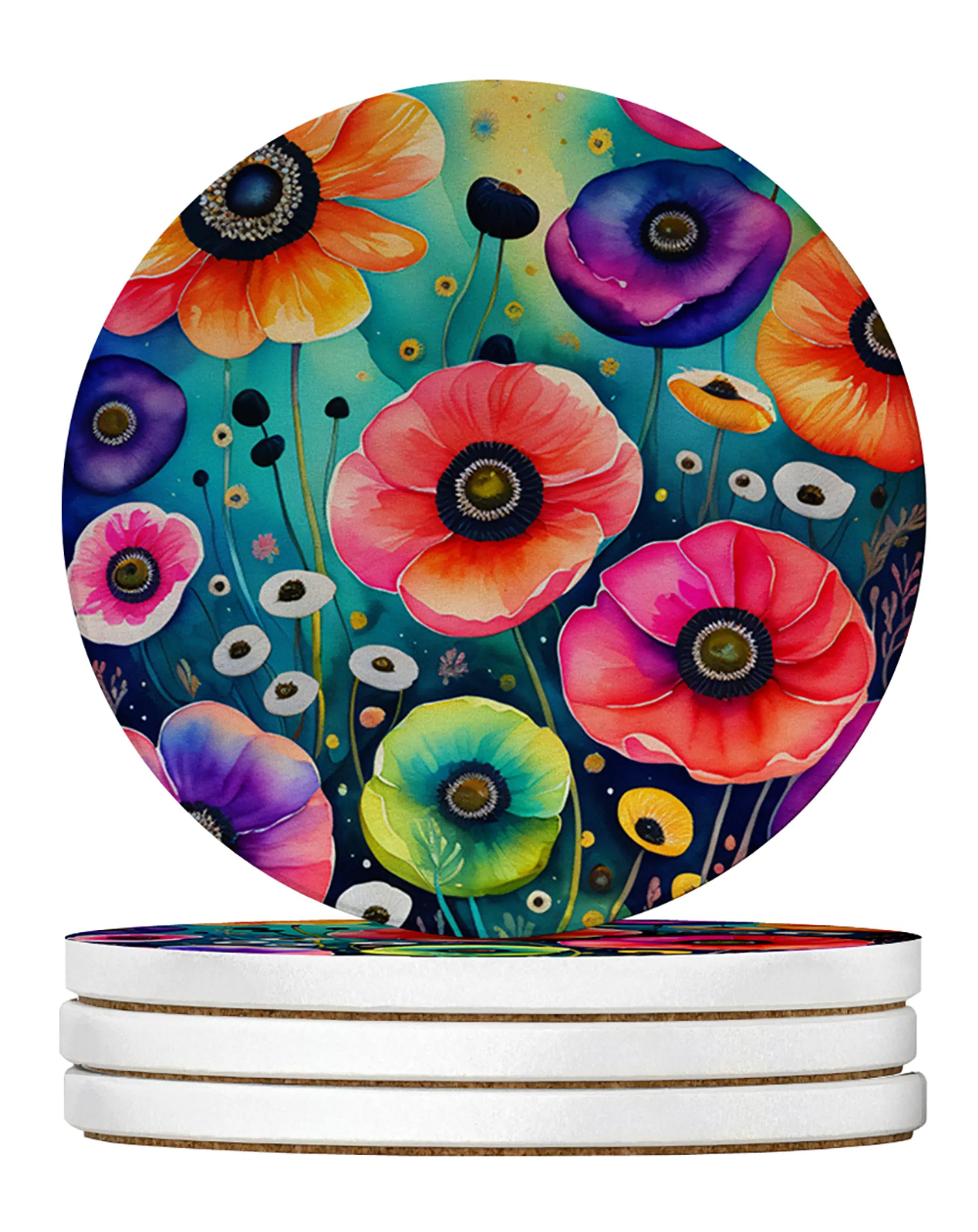 Colorful Flowers Large Sandstone Coasters Pack of 4