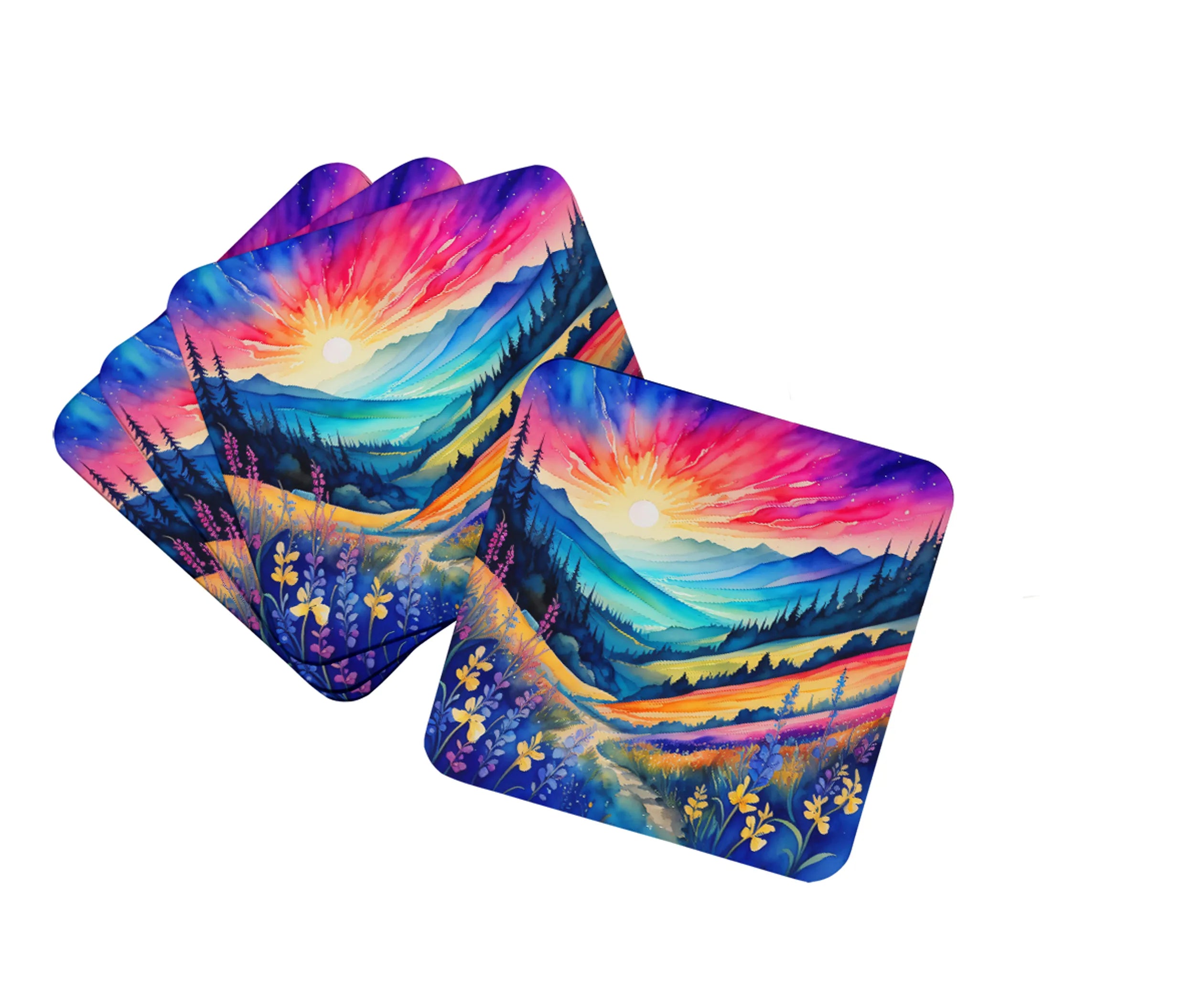 Colorful Flowers Foam Coasters - Size: 3.5 | Pack Of: 1 | Collection name: Colorful flowers