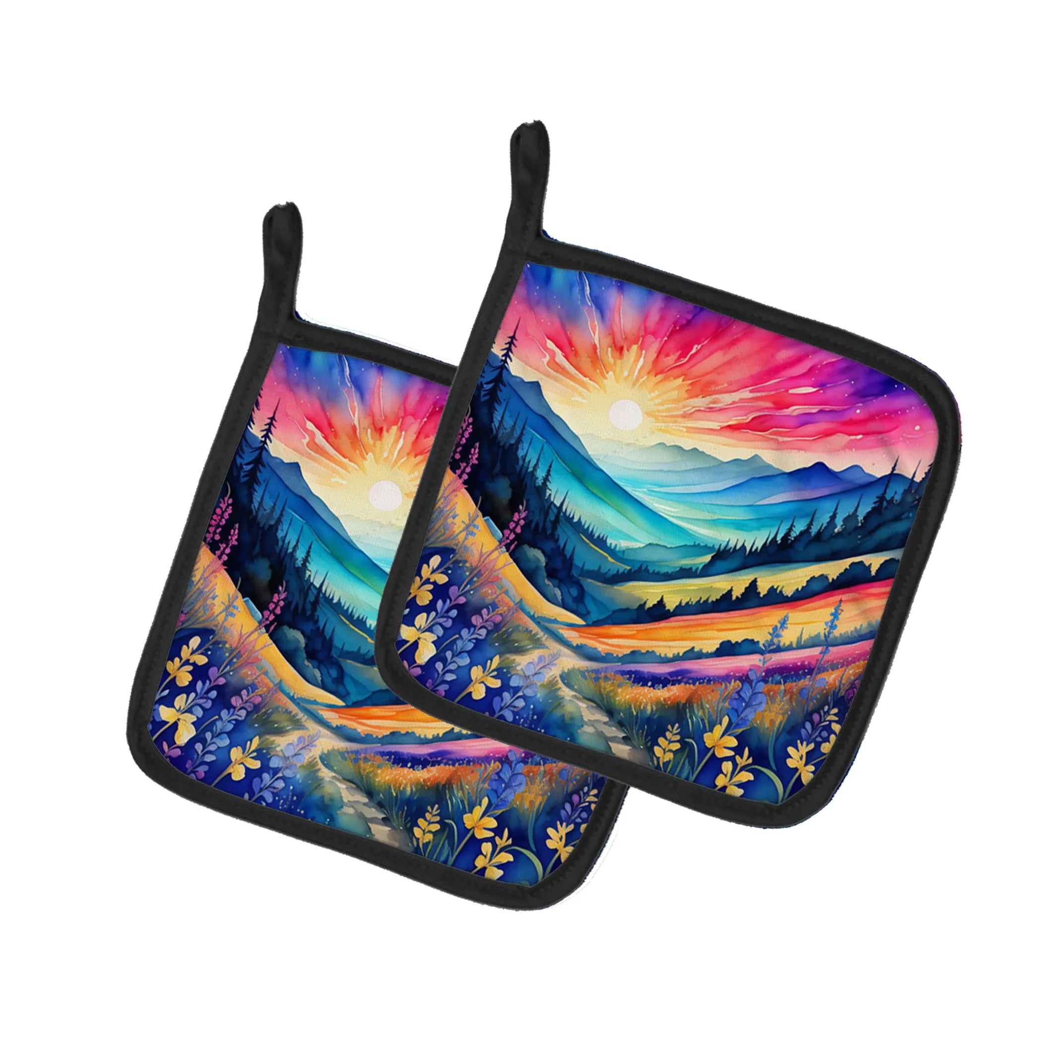 Colorful Flowers Pair of Pot Holders - Size: 7.5HX7.5W | Pack Of: 1 | Collection name: Colorful flowers