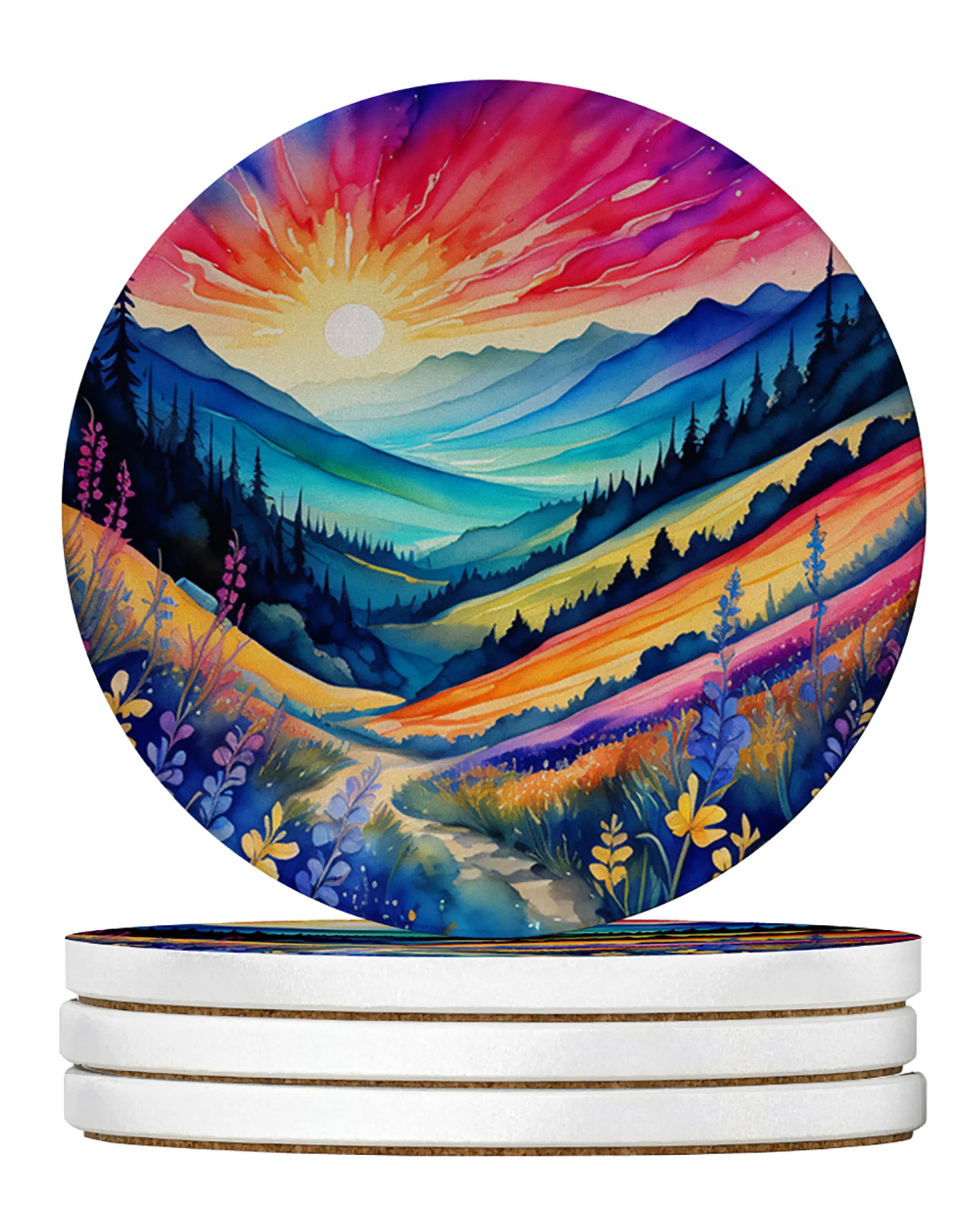 Colorful Flowers Large Sandstone Coasters Pack of 4