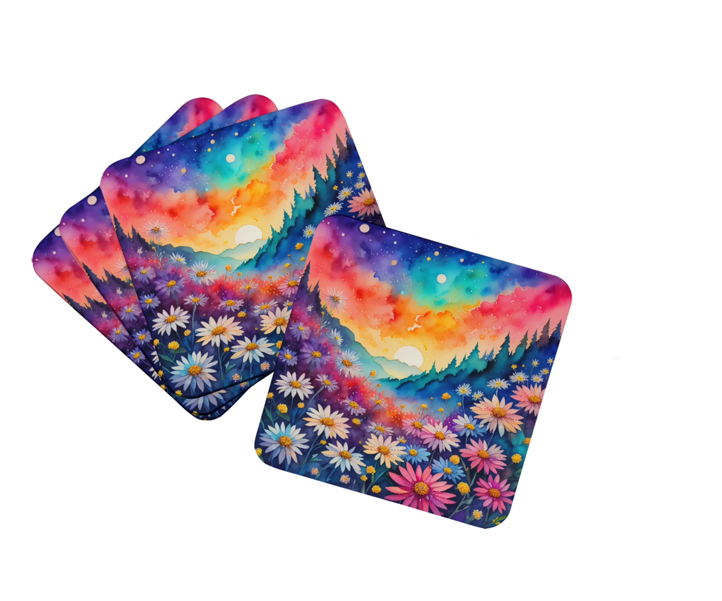 Colorful Flowers Foam Coasters - Size: 3.5 | Pack Of: 1 | Collection name: Colorful flowers