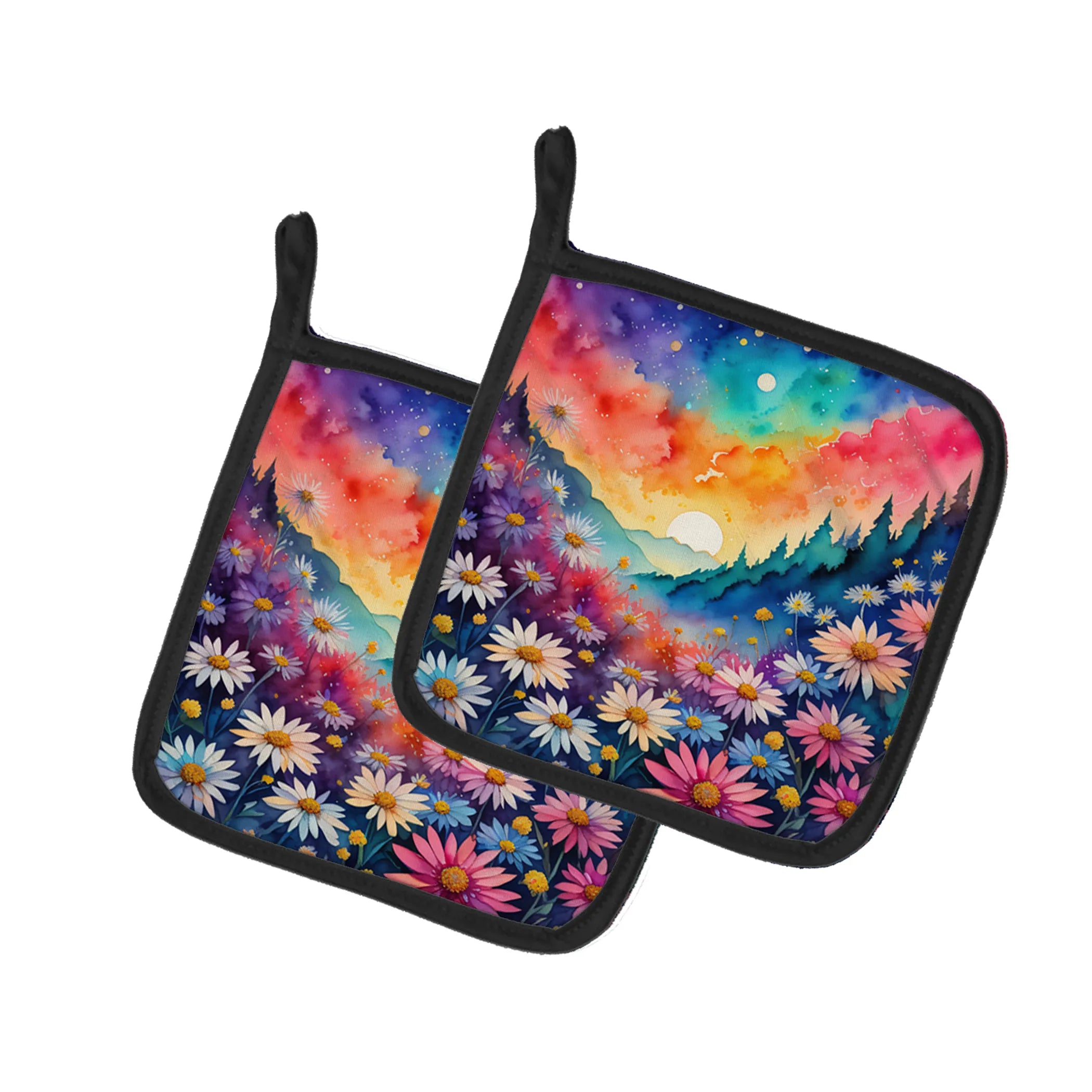 Colorful Flowers Pair of Pot Holders - Size: 7.5HX7.5W | Pack Of: 1 | Collection name: Colorful flowers