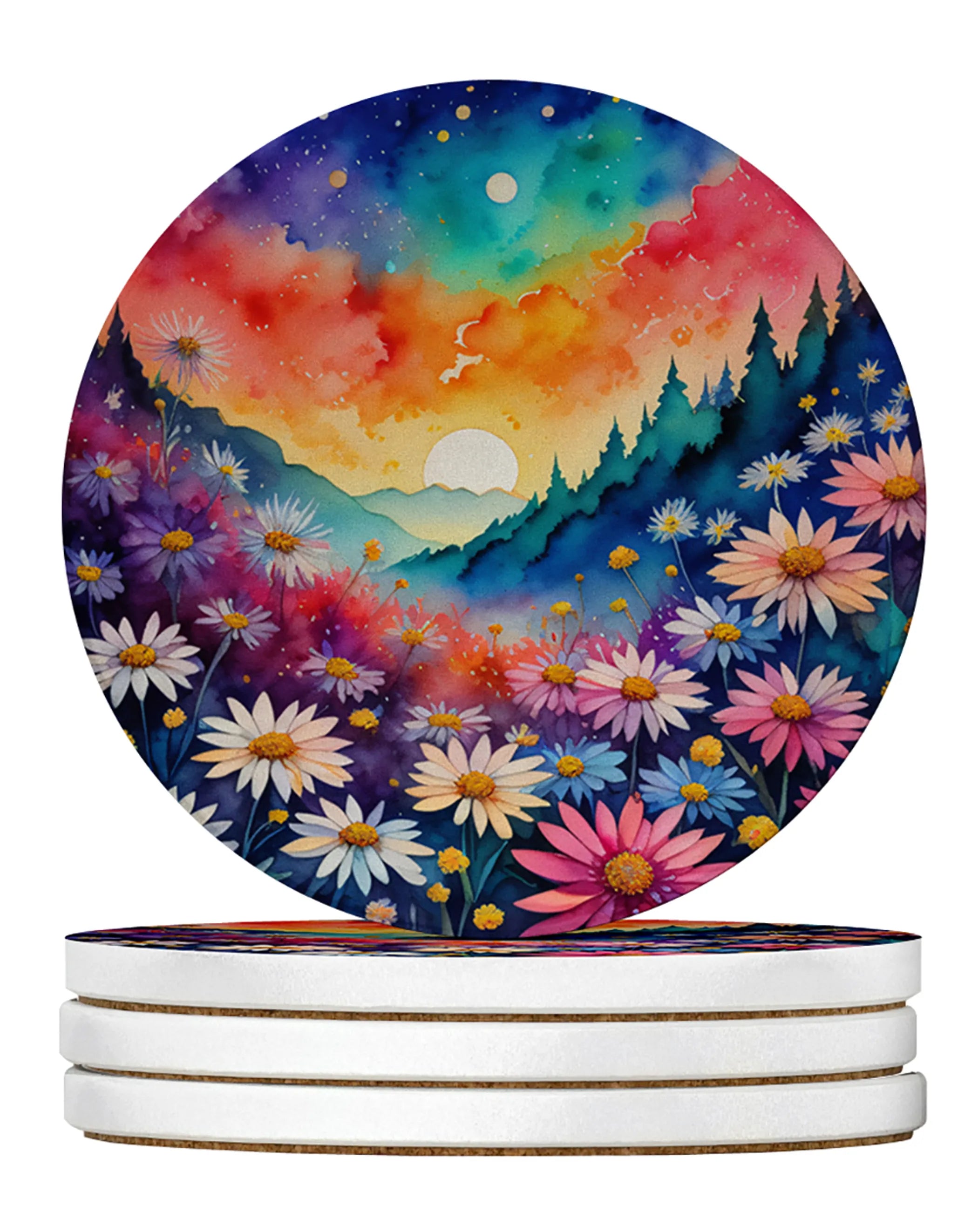 Colorful Flowers Large Sandstone Coasters Pack of 4
