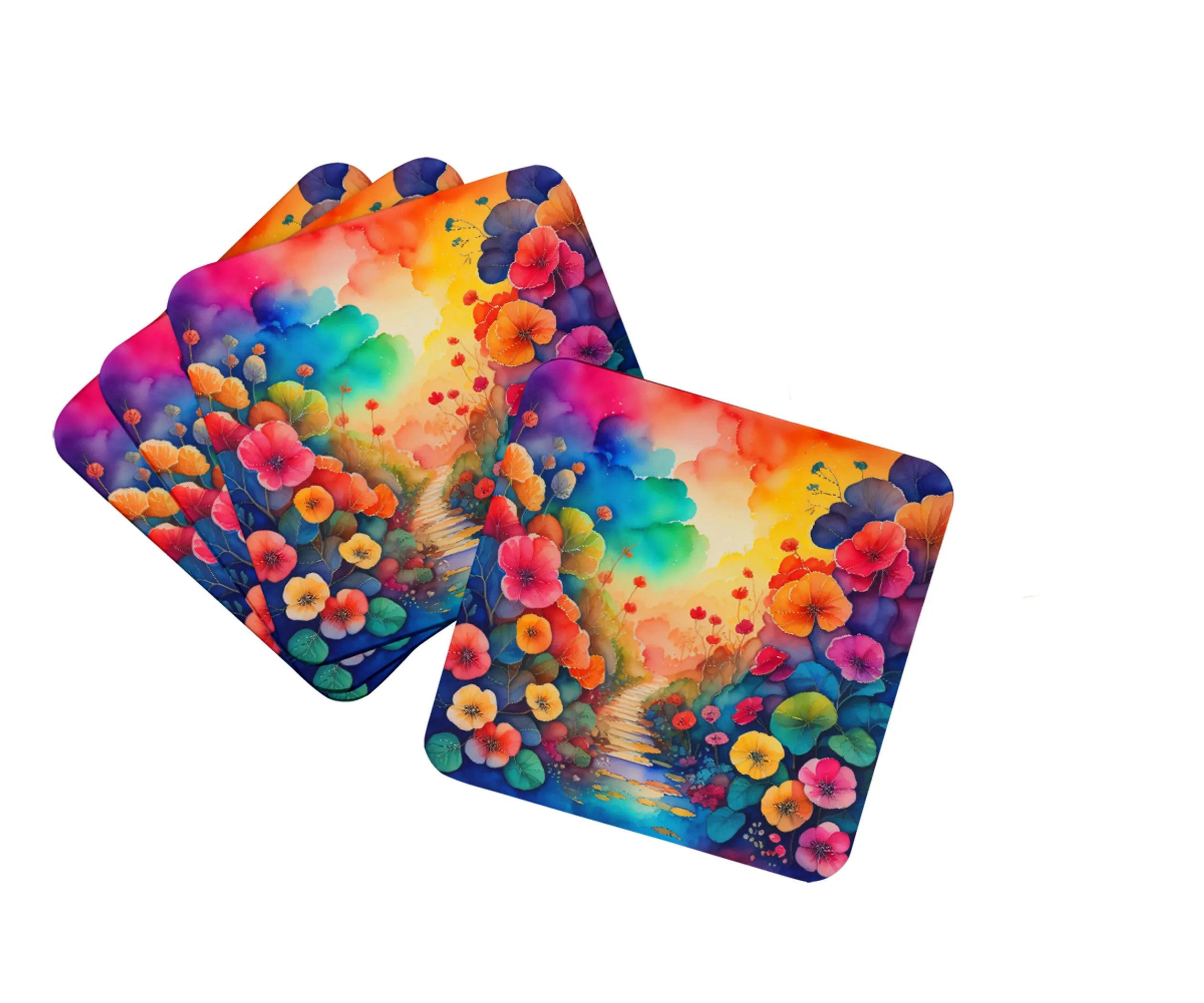 Colorful Flowers Foam Coasters - Size: 3.5 | Pack Of: 1 | Collection name: Colorful flowers