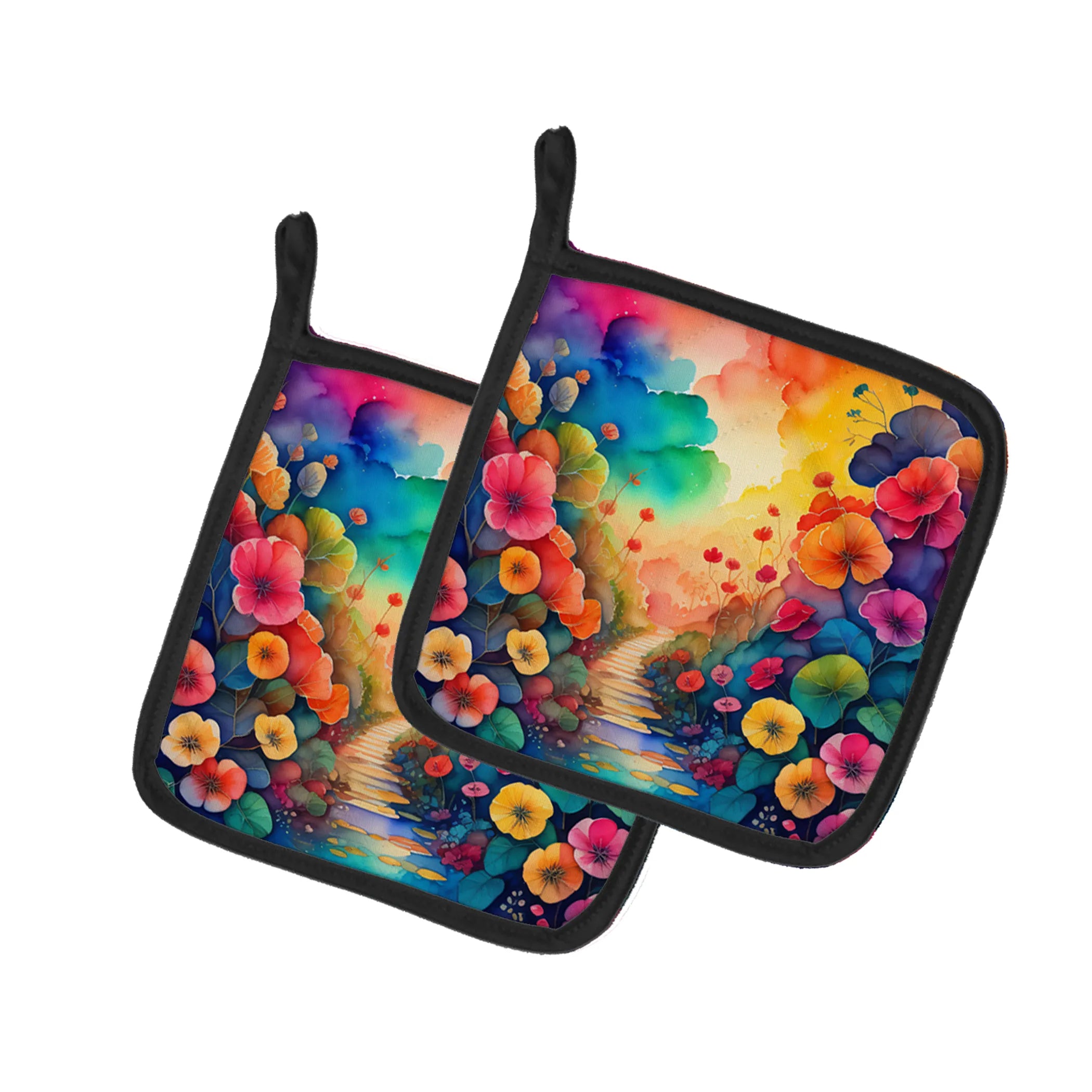 Colorful Flowers Pair of Pot Holders - Size: 7.5HX7.5W | Pack Of: 1 | Collection name: Colorful flowers