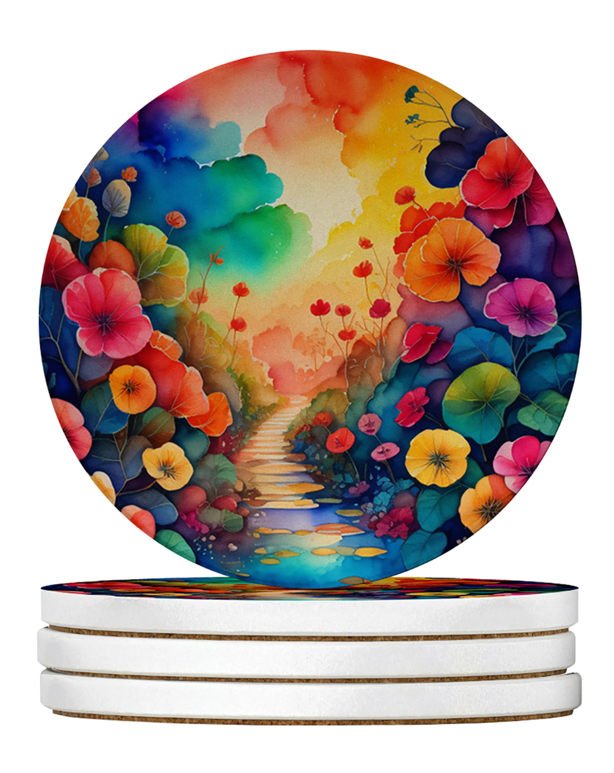 Colorful Flowers Large Sandstone Coasters Pack of 4