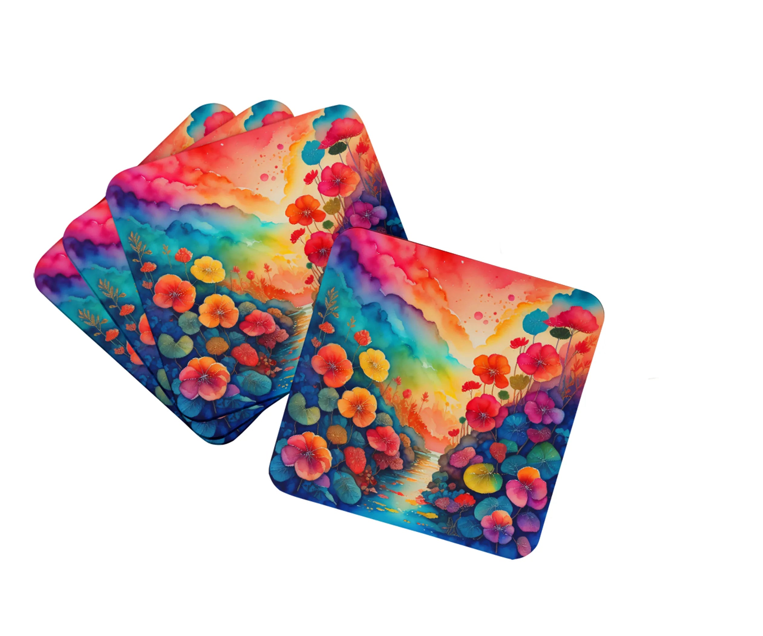 Colorful Flowers Foam Coasters - Size: 3.5 | Pack Of: 1 | Collection name: Colorful flowers