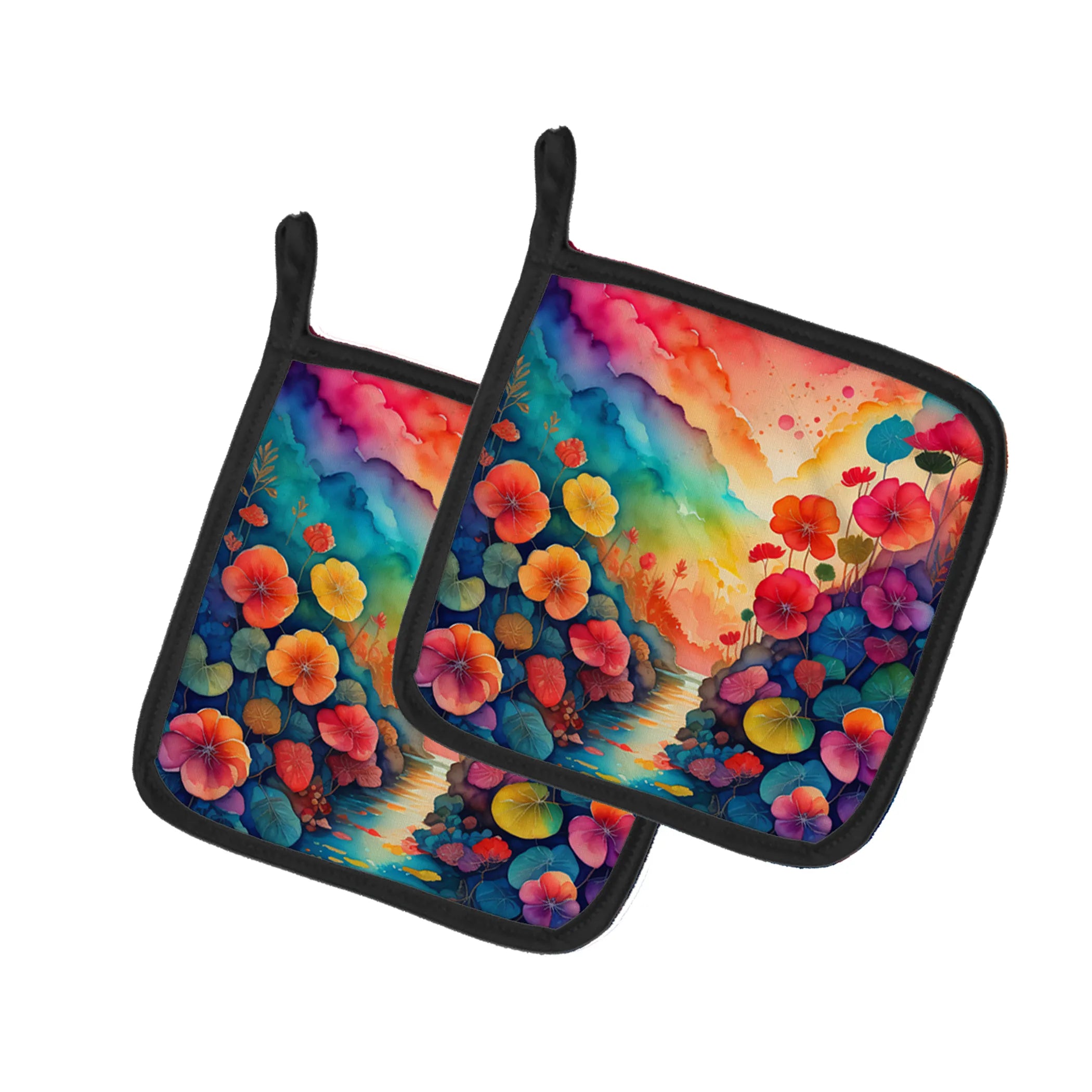 Colorful Flowers Pair of Pot Holders - Size: 7.5HX7.5W | Pack Of: 1 | Collection name: Colorful flowers