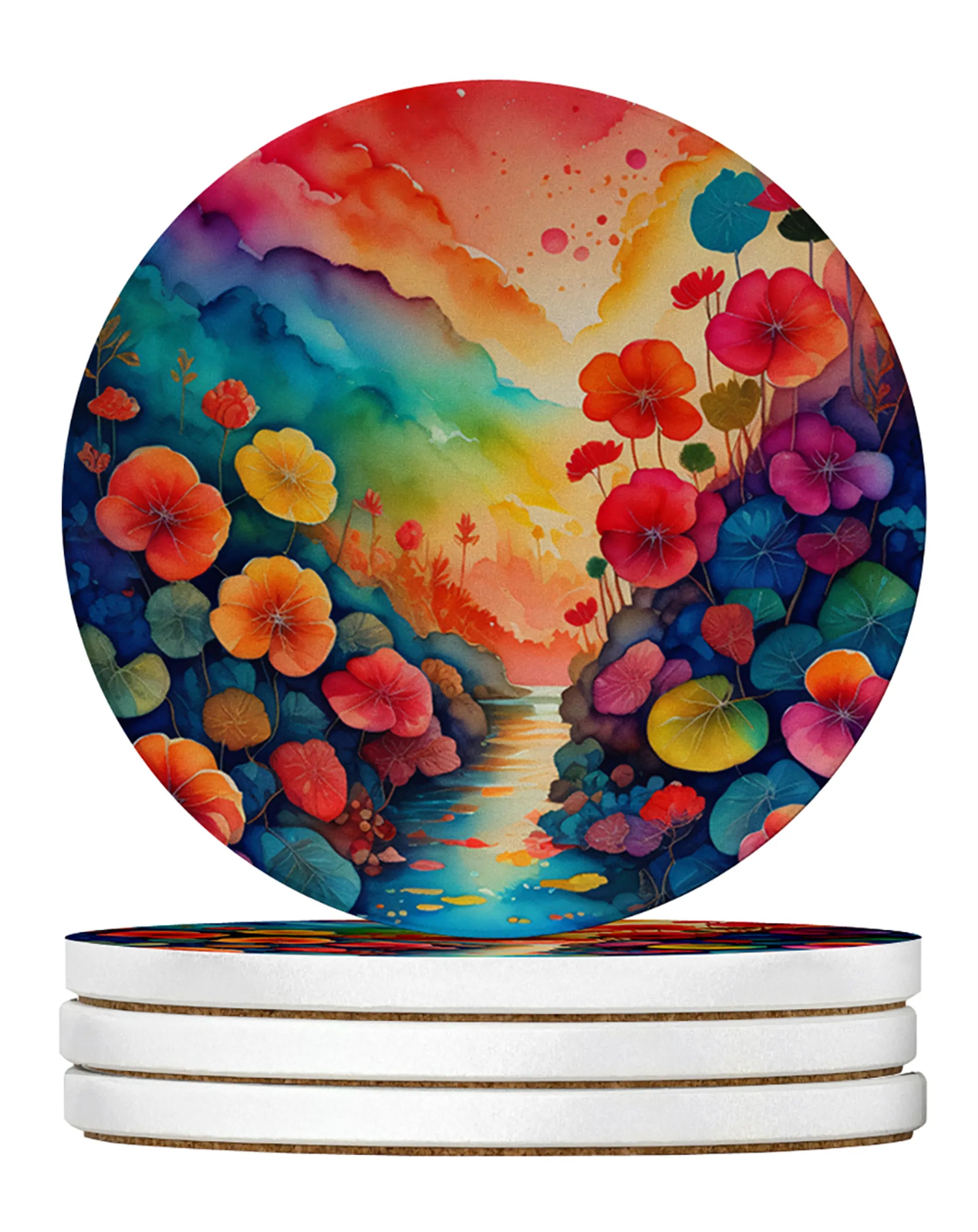 Colorful Flowers Large Sandstone Coasters Pack of 4