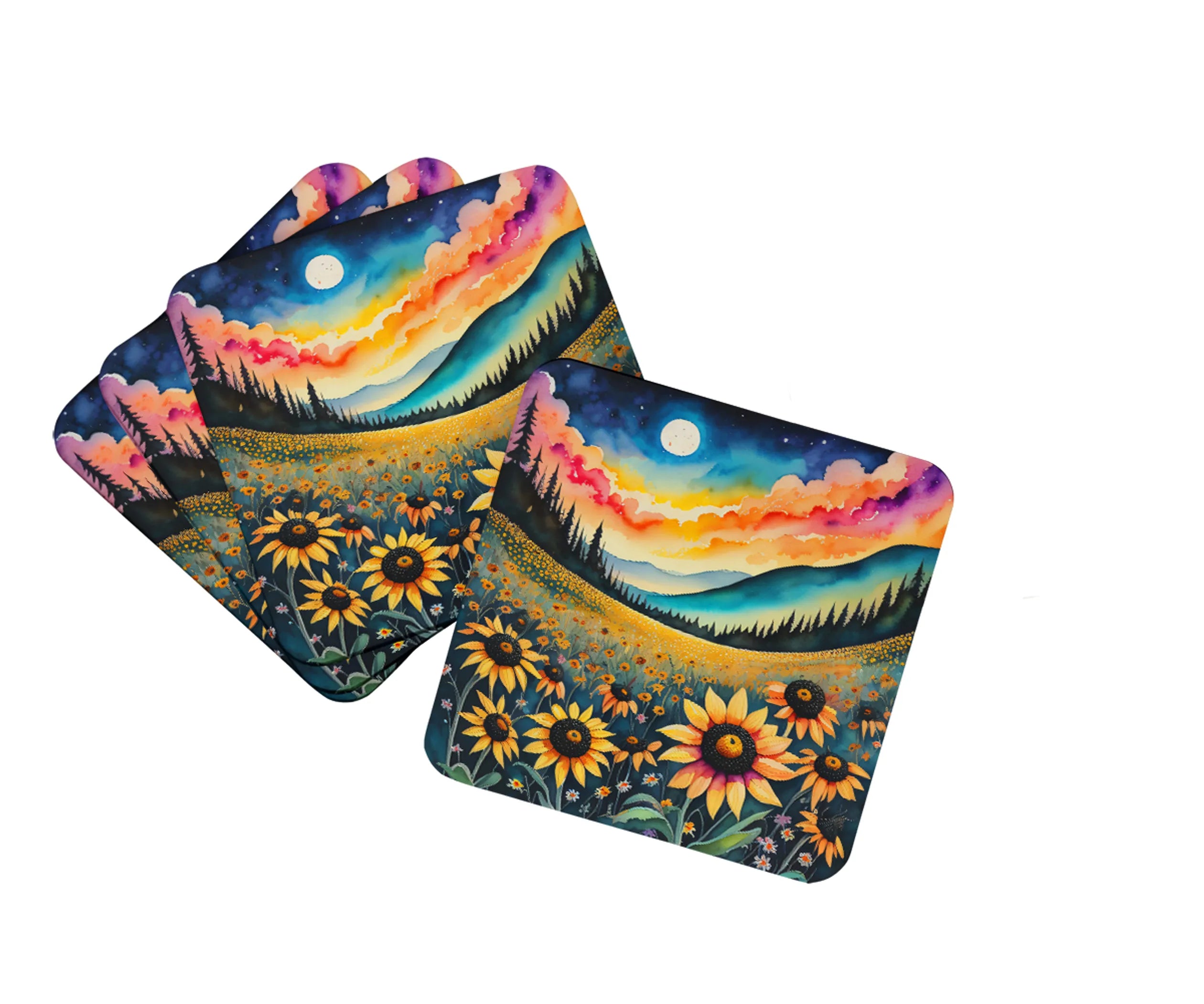Colorful Flowers Foam Coasters - Size: 3.5 | Pack Of: 1 | Collection name: Colorful flowers