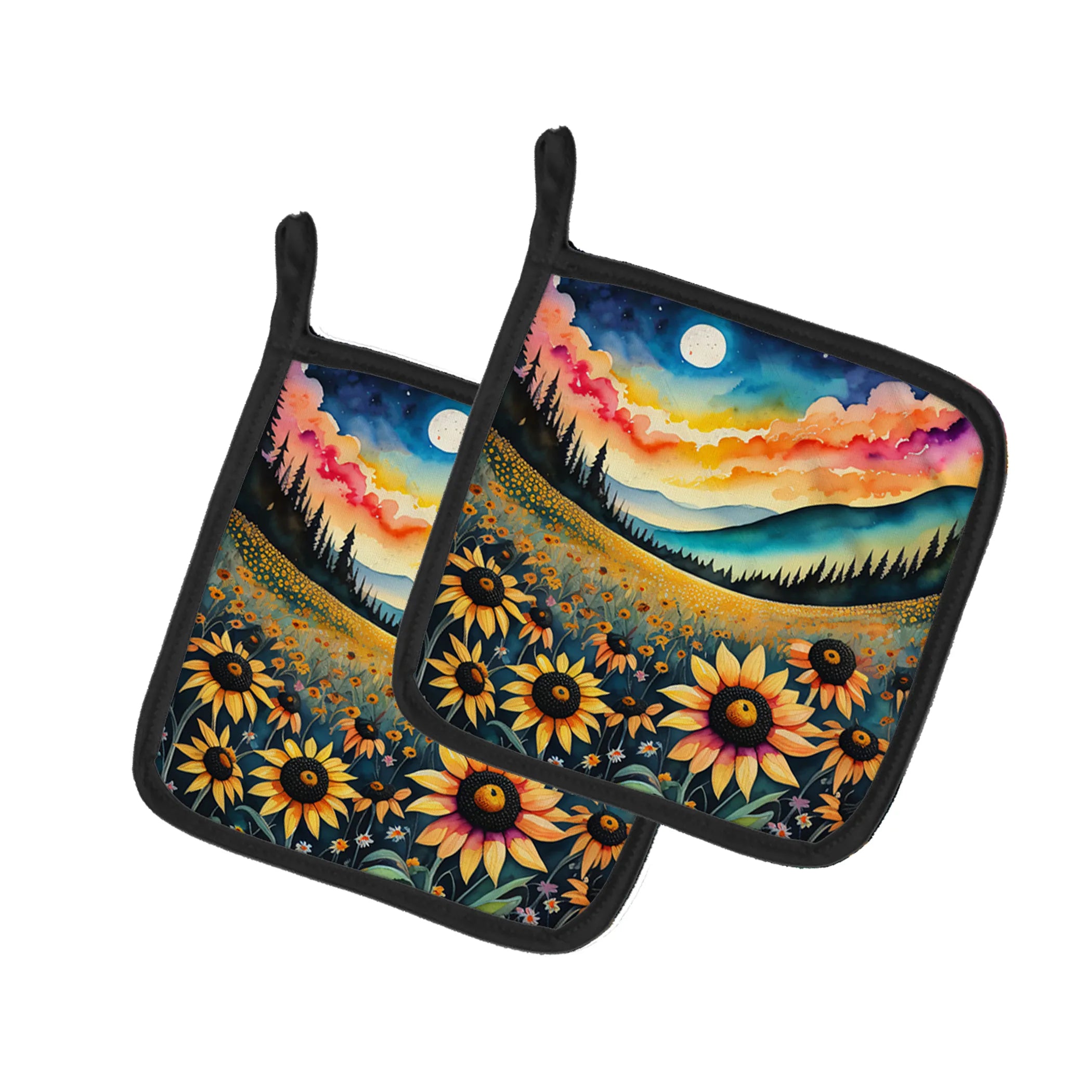 Colorful Flowers Pair of Pot Holders - Size: 7.5HX7.5W | Pack Of: 1 | Collection name: Colorful flowers