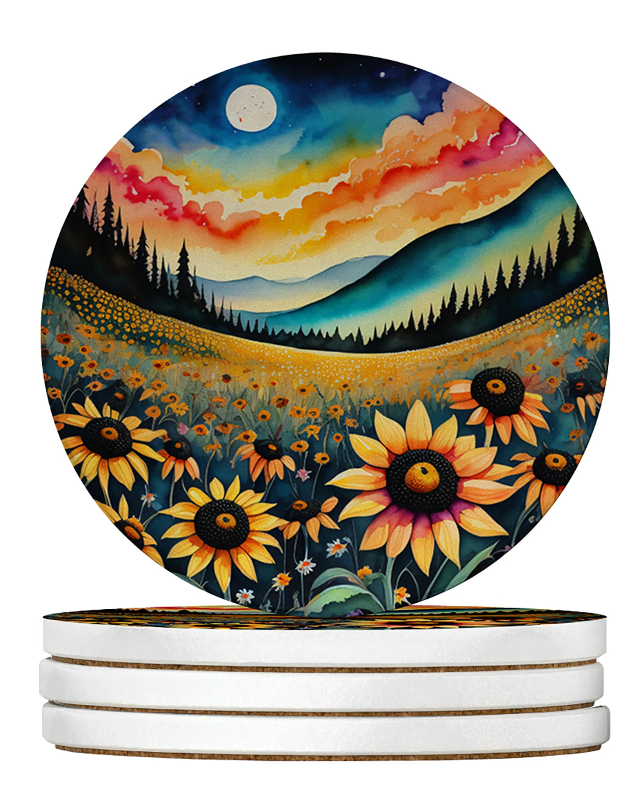 Colorful Flowers Large Sandstone Coasters Pack of 4