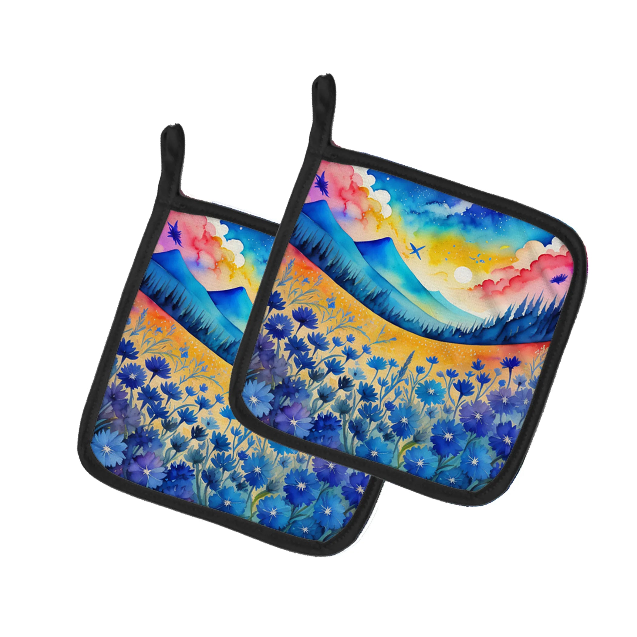 Colorful Flowers Pair of Pot Holders - Size: 7.5HX7.5W | Pack Of: 1 | Collection name: Colorful flowers