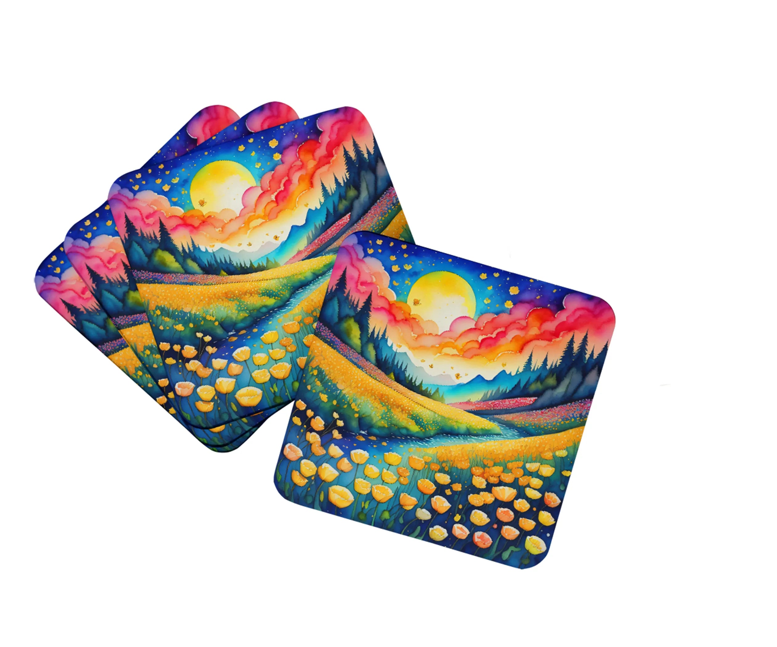 Colorful Flowers Foam Coasters - Size: 3.5 | Pack Of: 1 | Collection name: Colorful flowers