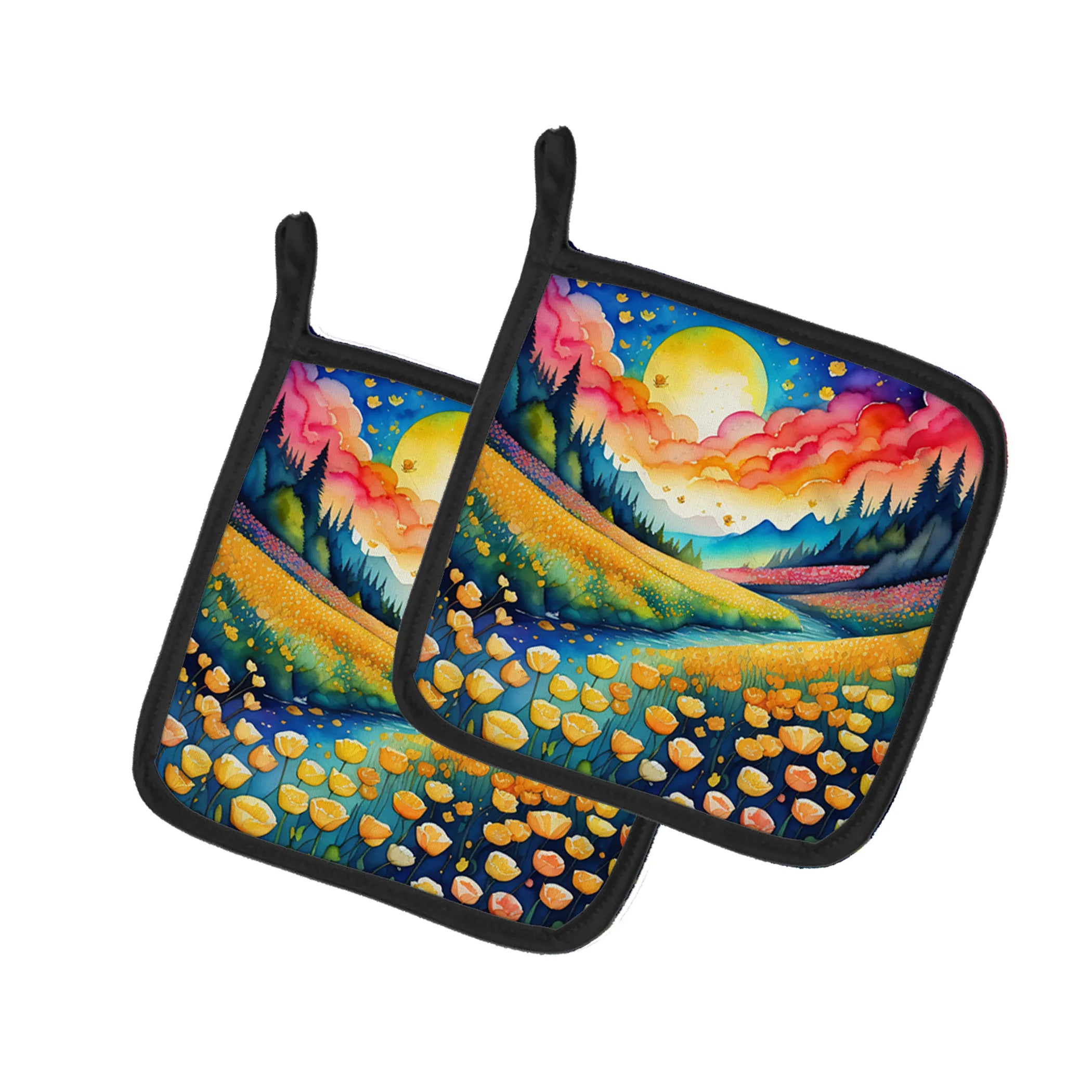 Colorful Flowers Pair of Pot Holders - Size: 7.5HX7.5W | Pack Of: 1 | Collection name: Colorful flowers