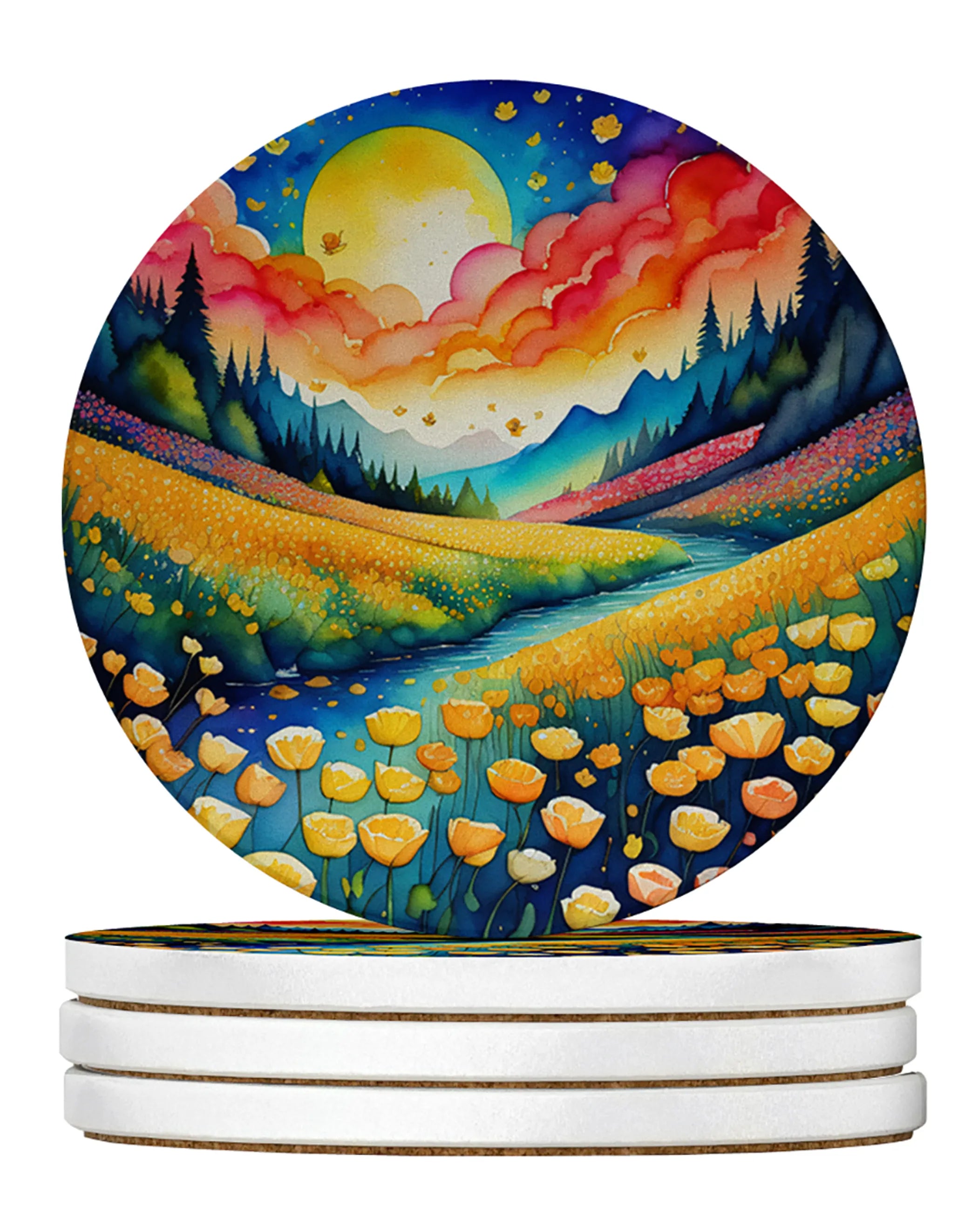 Colorful Flowers Large Sandstone Coasters Pack of 4