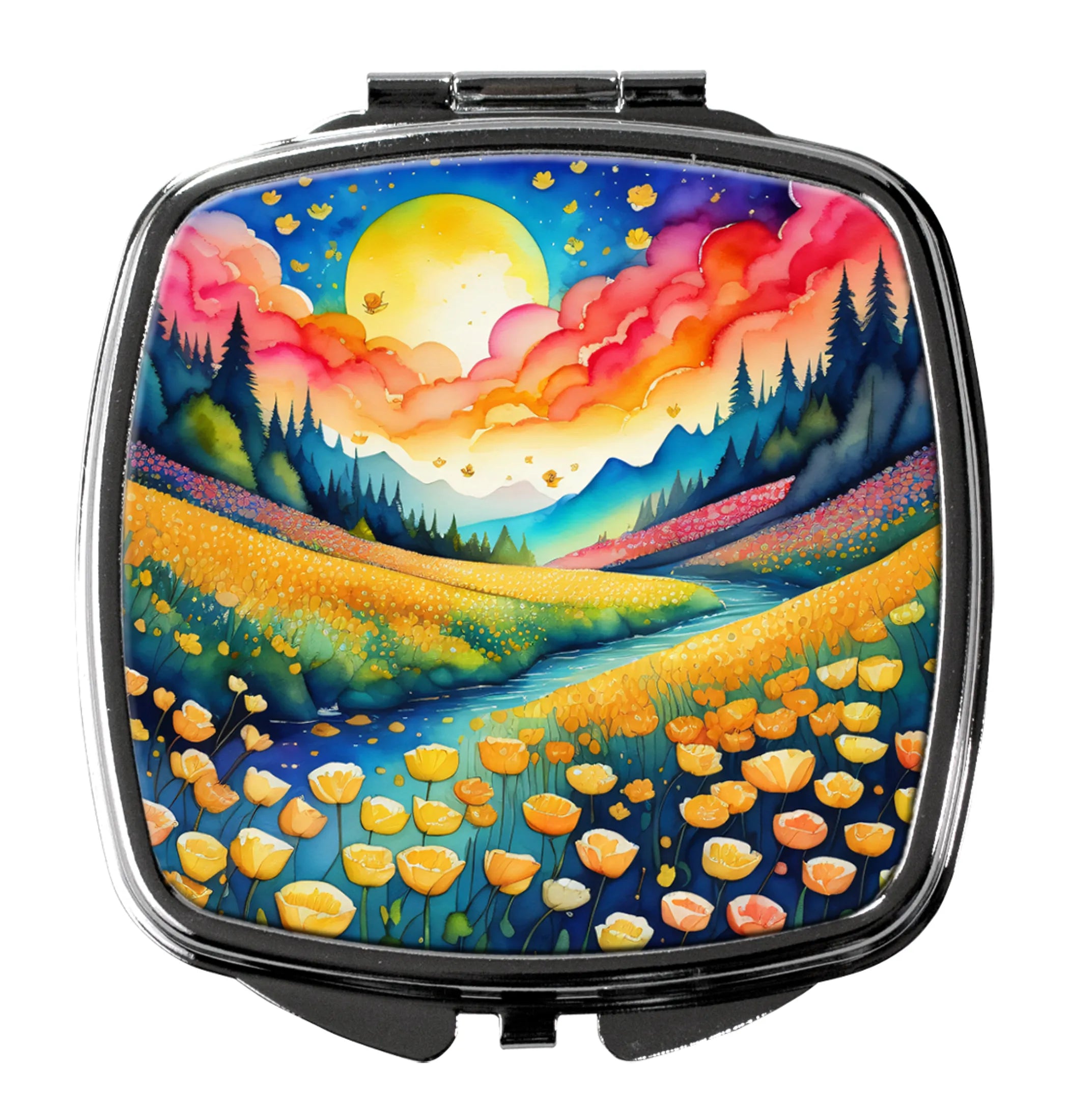 Colorful Flowers Compact Mirror - Pack Of: 1 | Collection name: Colorful flowers
