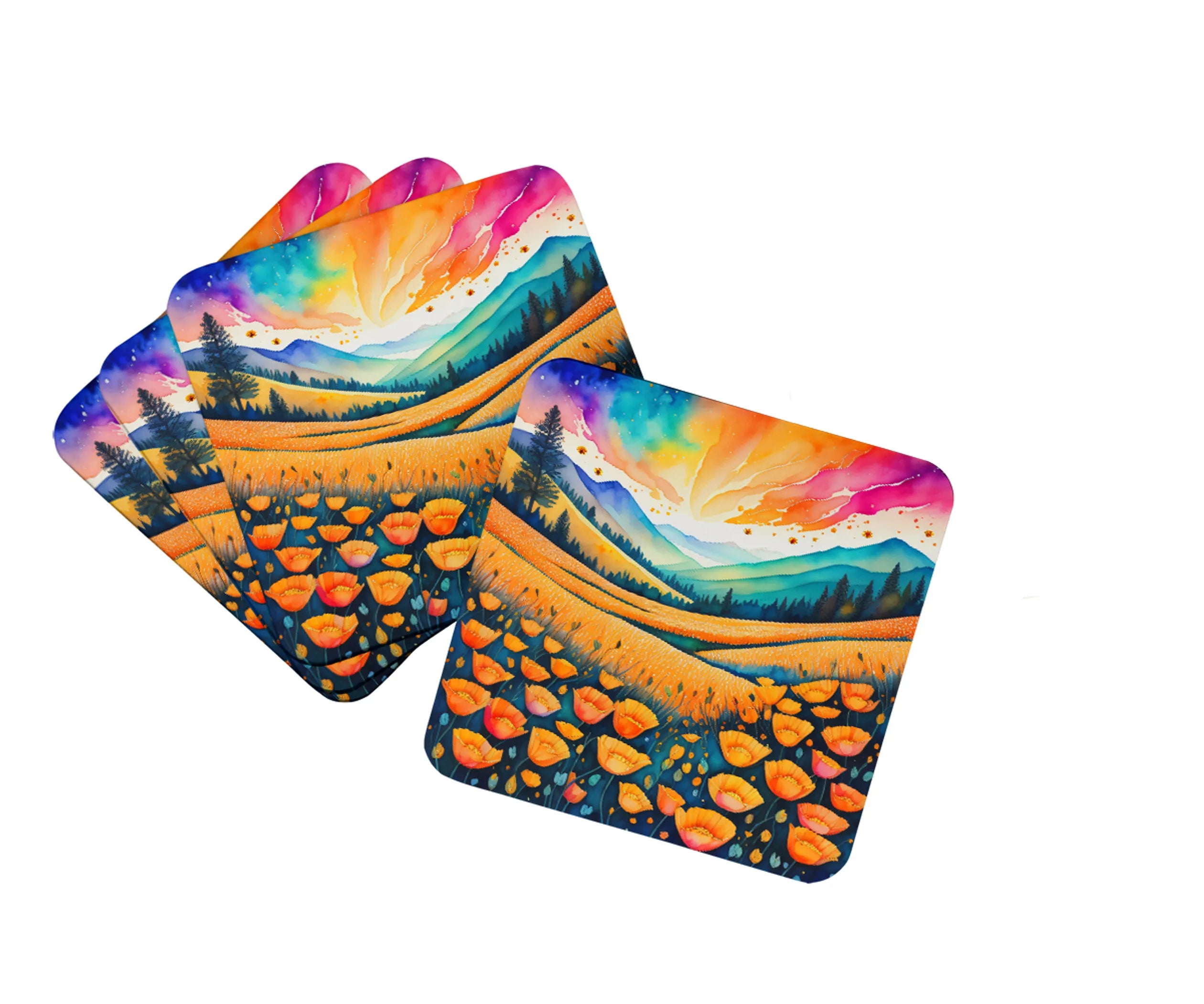 Colorful Flowers Foam Coasters - Size: 3.5 | Pack Of: 1 | Collection name: Colorful flowers