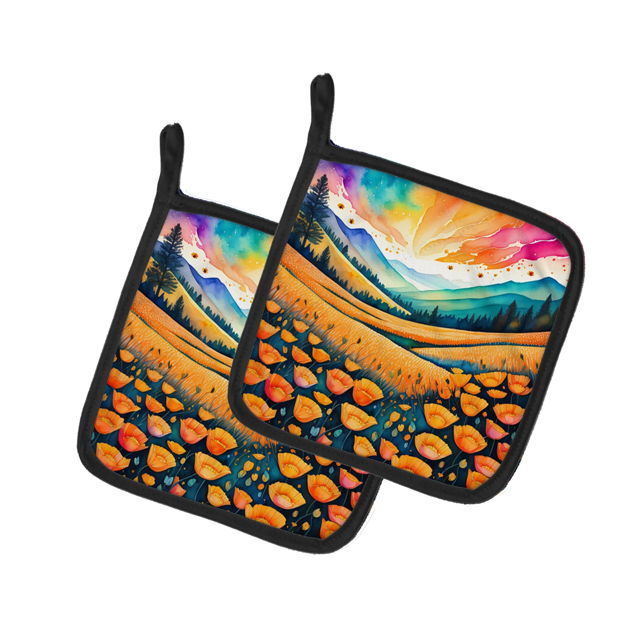 Colorful Flowers Pair of Pot Holders - Size: 7.5HX7.5W | Pack Of: 1 | Collection name: Colorful flowers