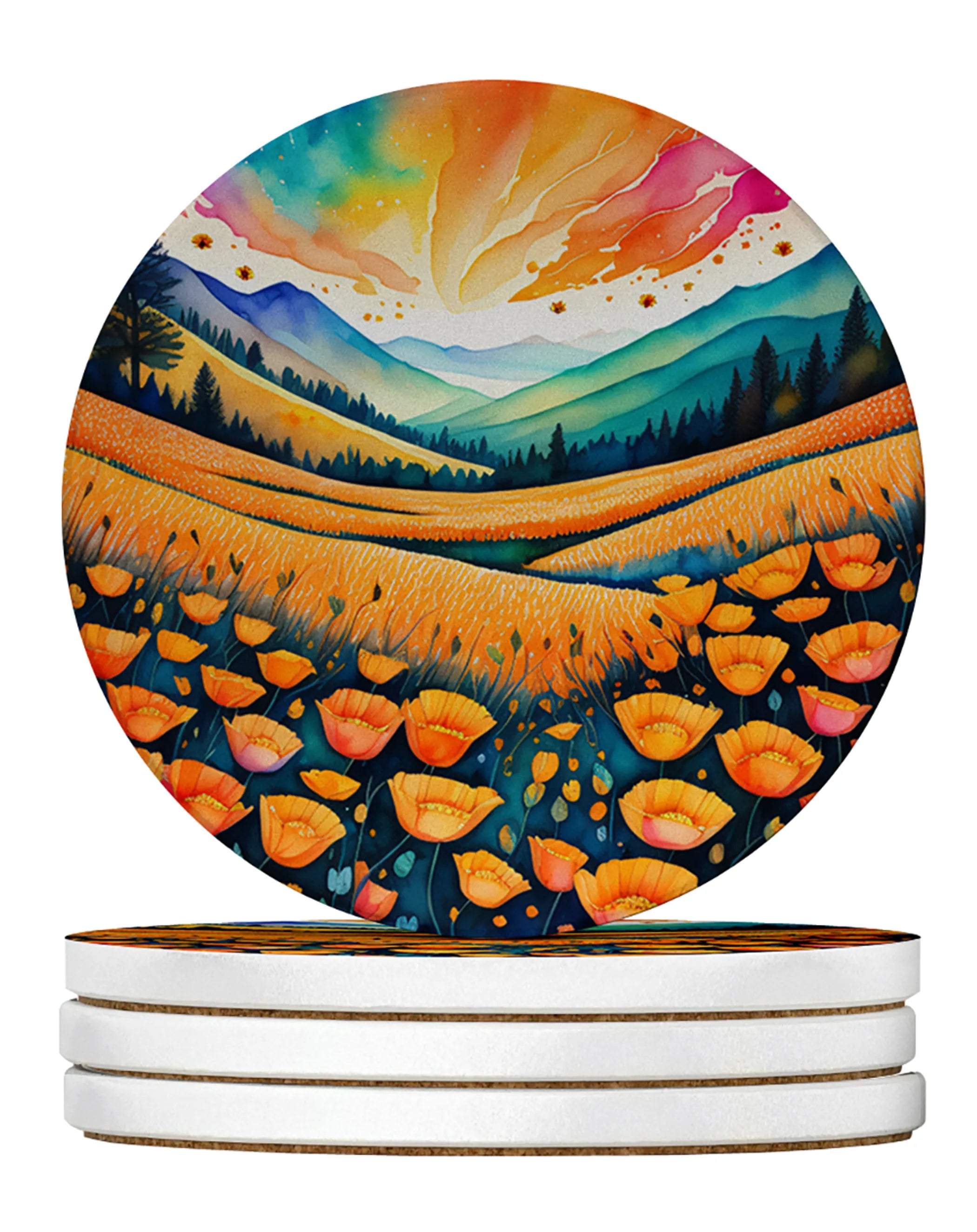Colorful Flowers Large Sandstone Coasters Pack of 4
