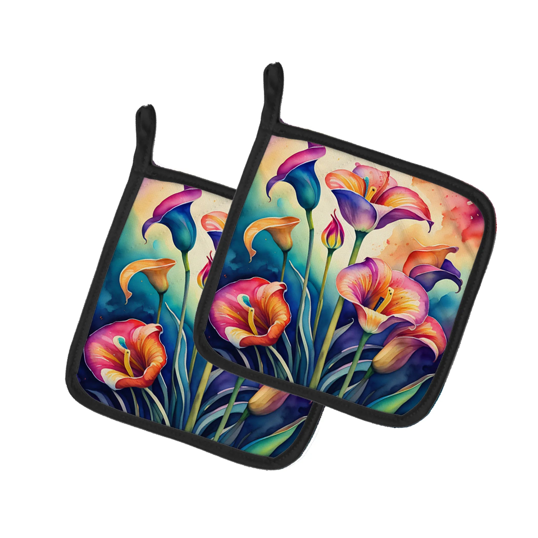 Colorful Flowers Pair of Pot Holders - Size: 7.5HX7.5W | Pack Of: 1 | Collection name: Colorful flowers