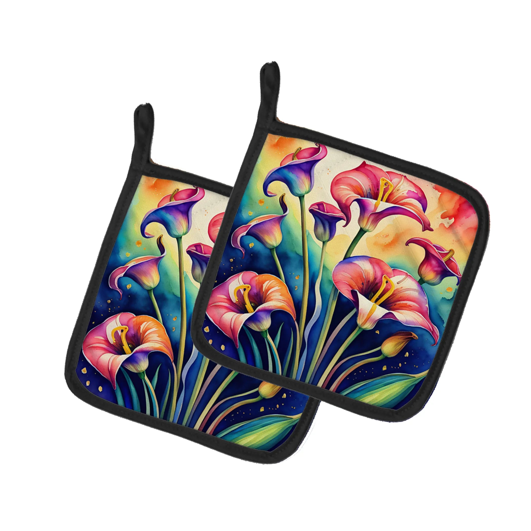 Colorful Flowers Pair of Pot Holders - Size: 7.5HX7.5W | Pack Of: 1 | Collection name: Colorful flowers