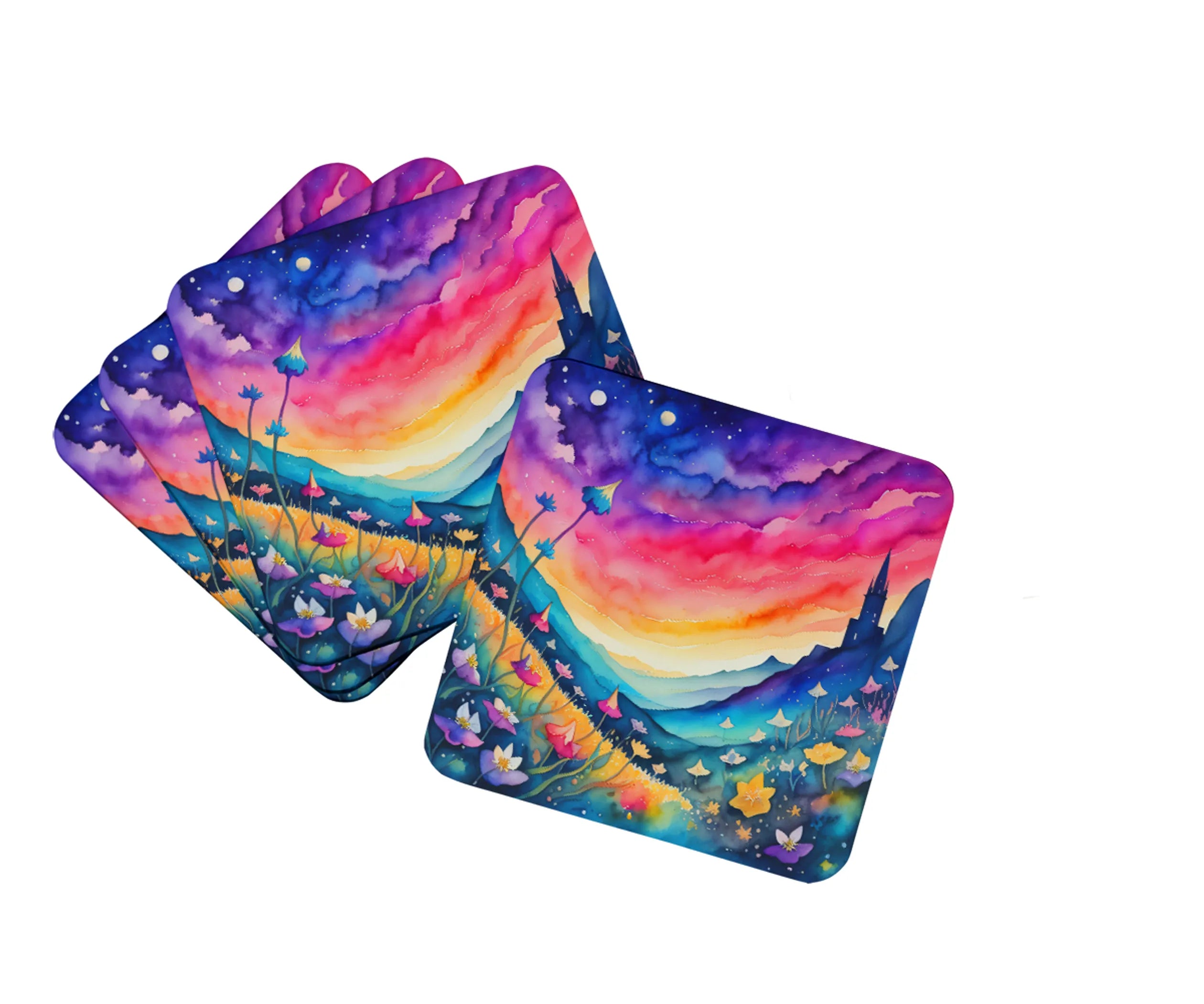 Colorful Flowers Foam Coasters - Size: 3.5 | Pack Of: 1 | Collection name: Colorful flowers