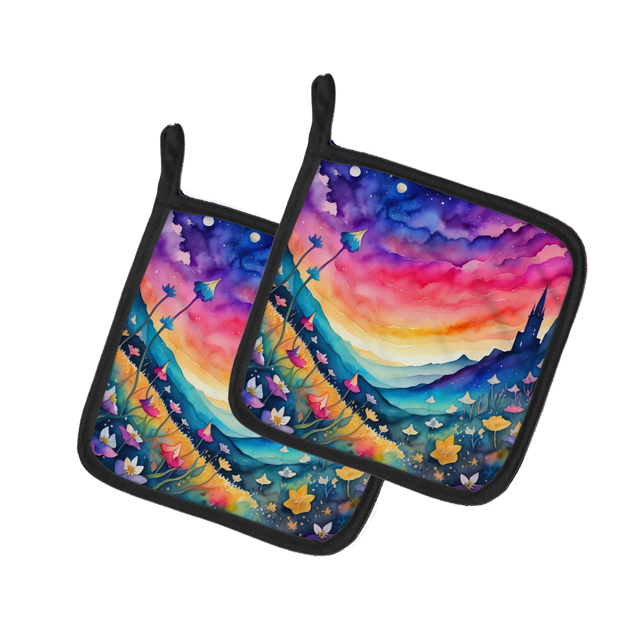 Colorful Flowers Pair of Pot Holders - Size: 7.5HX7.5W | Pack Of: 1 | Collection name: Colorful flowers
