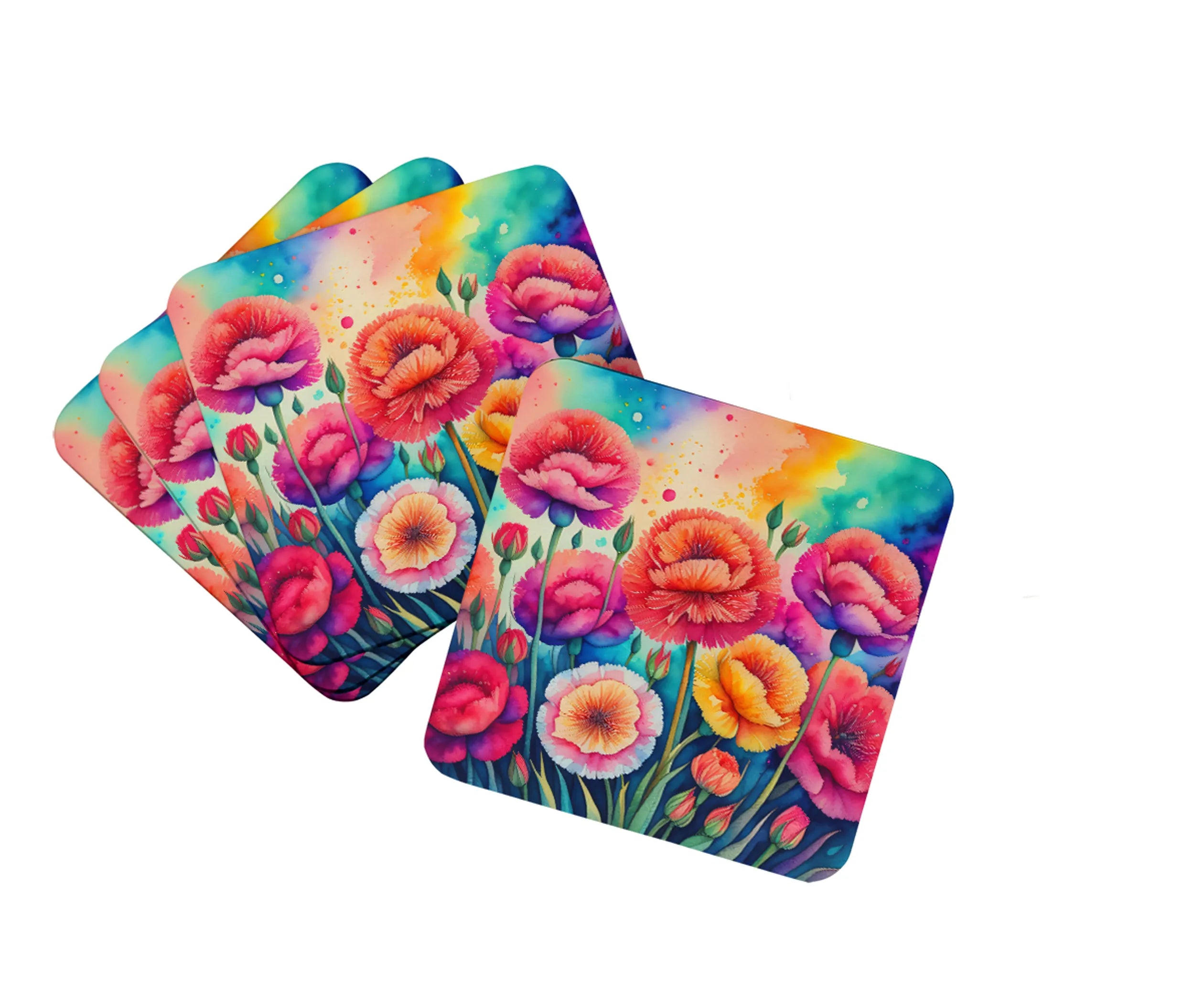 Colorful Flowers Foam Coasters - Size: 3.5 | Pack Of: 1 | Collection name: Colorful flowers